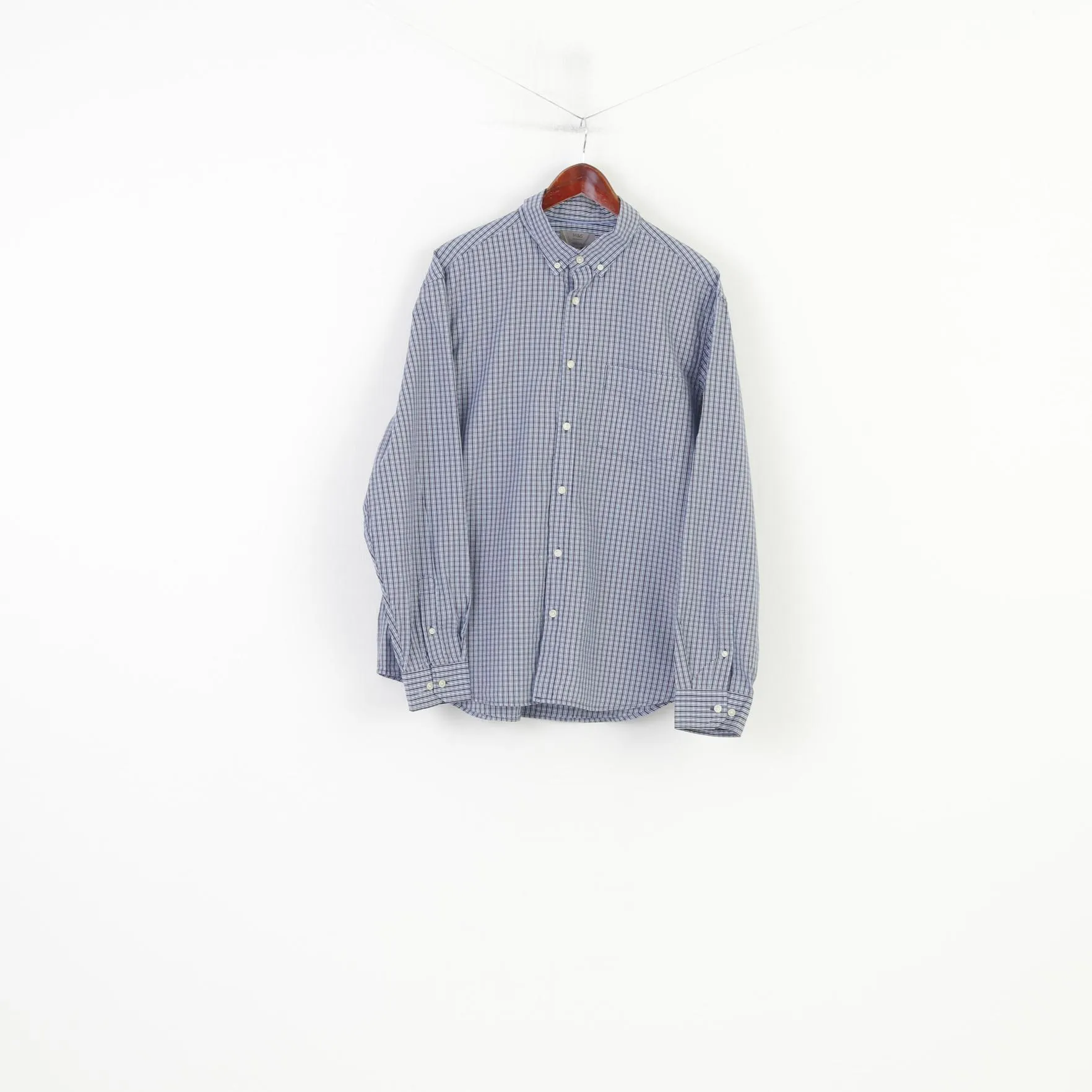 Marks & Spencer Men XL Casual Shirt Blue Checkered Pure Cotton Regular Fit Top