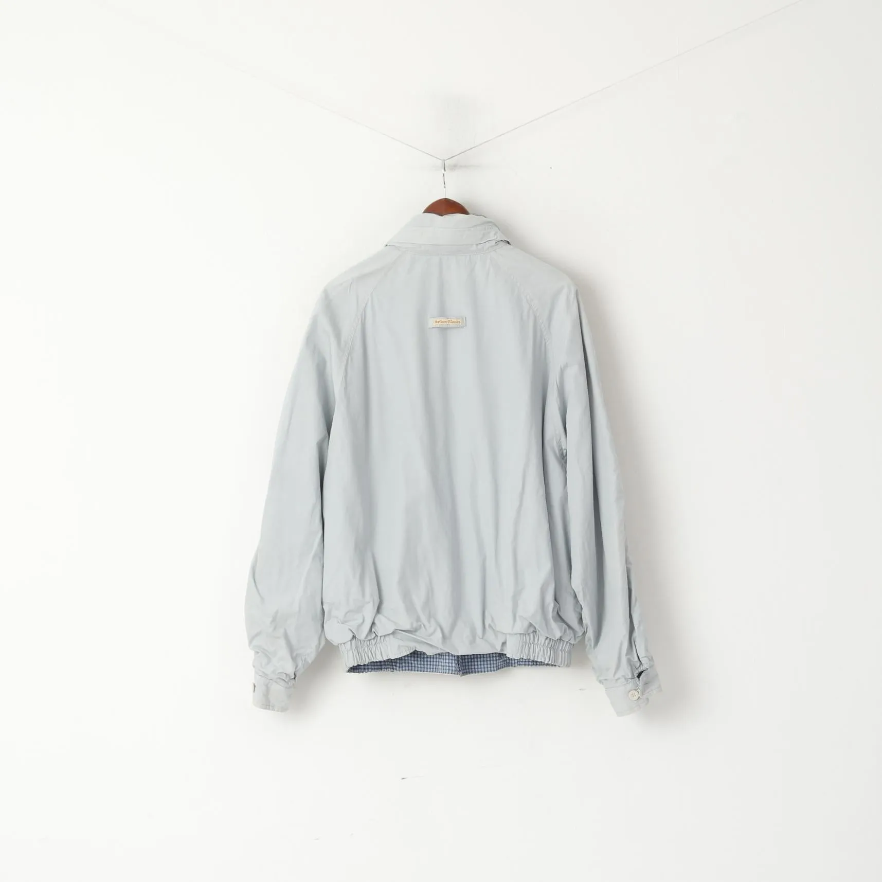Marlboro Classics Men 54 L Jacket Grey Blue Two-Sided Cotton Hidden Hood Bomber Top