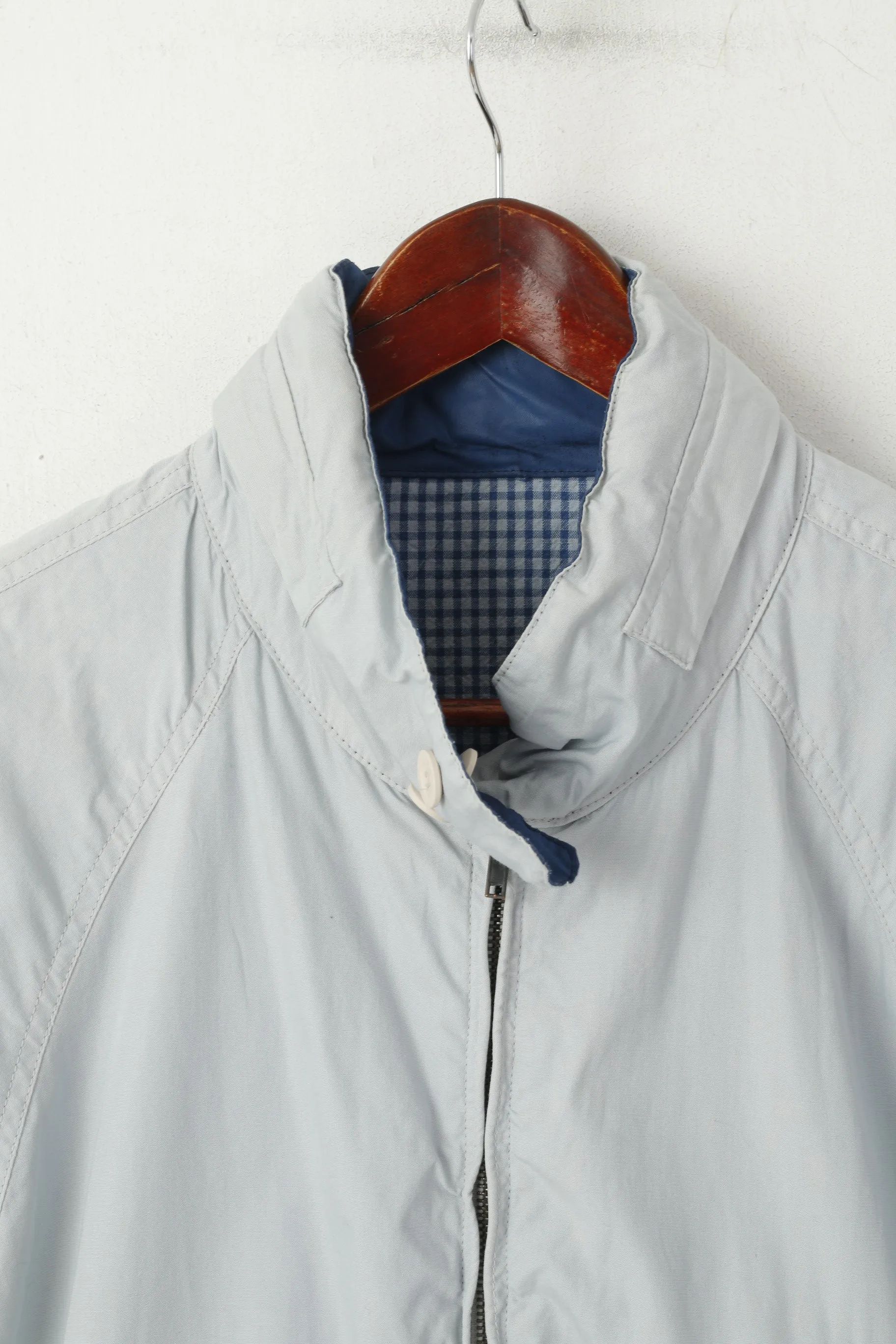 Marlboro Classics Men 54 L Jacket Grey Blue Two-Sided Cotton Hidden Hood Bomber Top