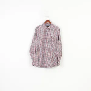 Marlboro Classics Men XL Casual Shirt Burgundy Cotton Checkered Slim Fit Cotton Vintage Top