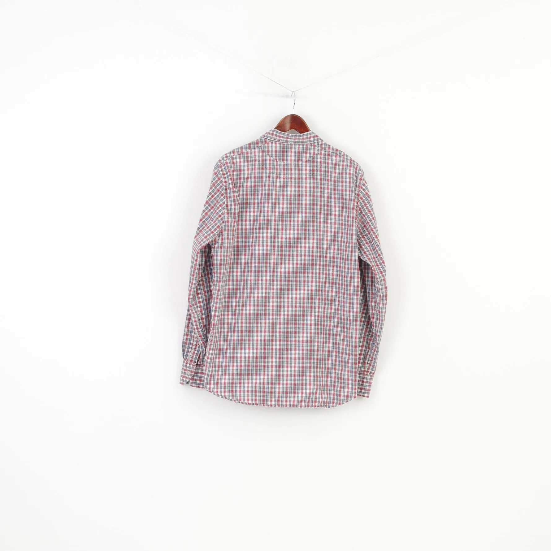 Marlboro Classics Men XL Casual Shirt Burgundy Cotton Checkered Slim Fit Cotton Vintage Top