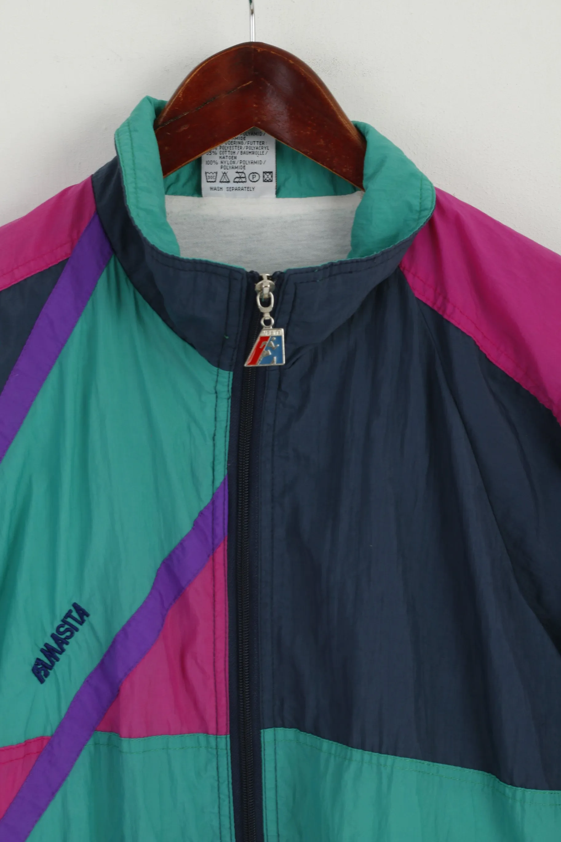 MASITA Men L Jacket Navy Green Sportswear Full Zipper Vintage Nylon Bomber Active Top