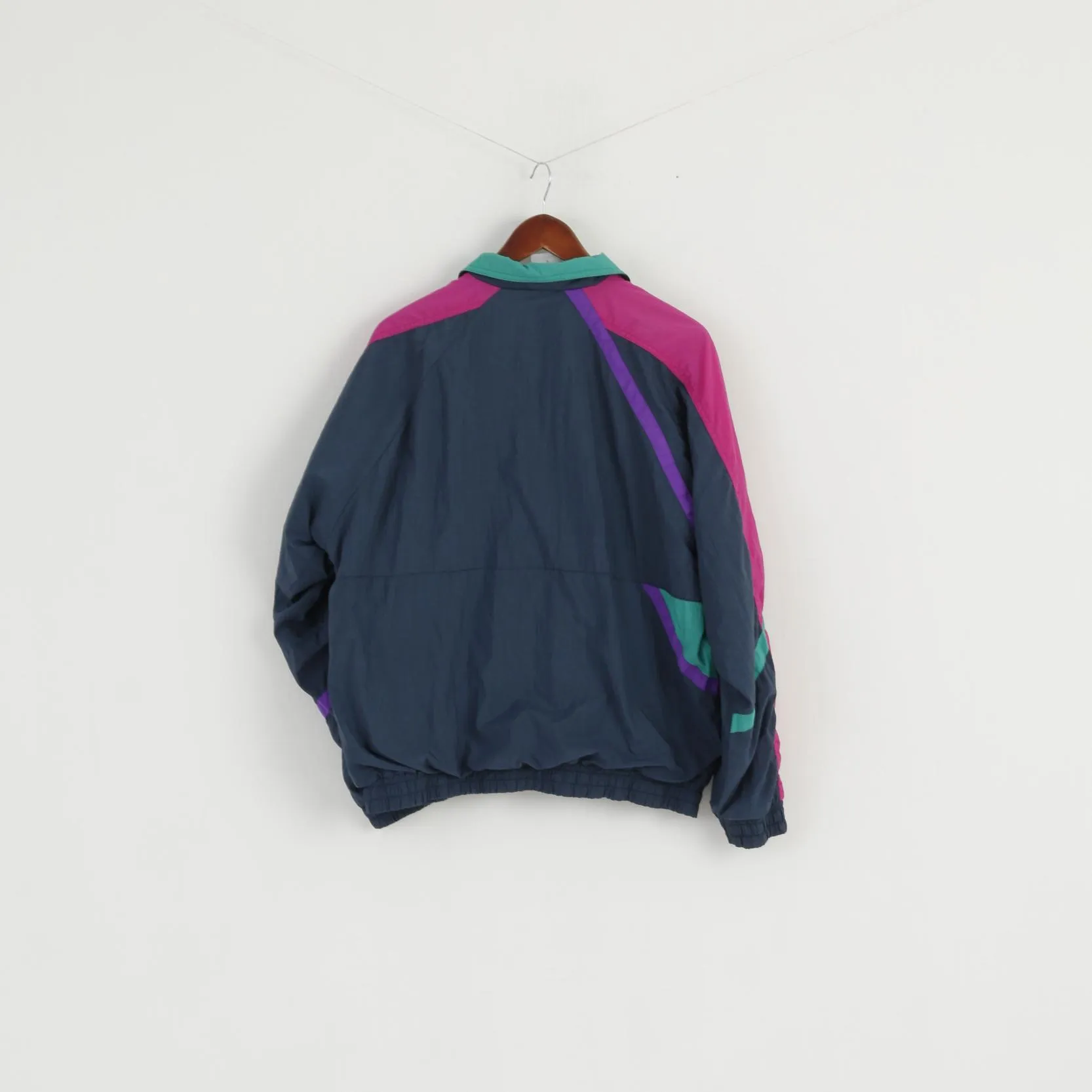 MASITA Men L Jacket Navy Green Sportswear Full Zipper Vintage Nylon Bomber Active Top