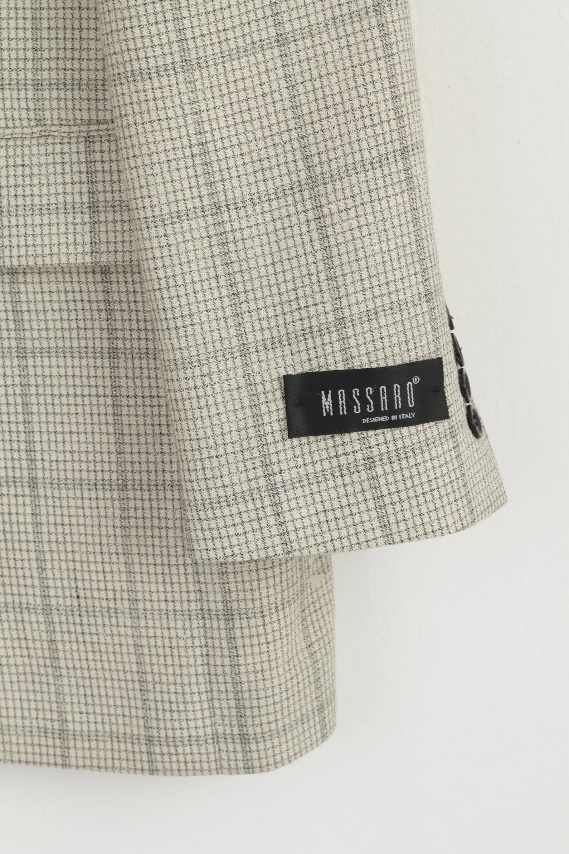 Massaro Men 54 Blazer Cream Checkered Wool Italy Shoulder Pads Single Breasted Jacket