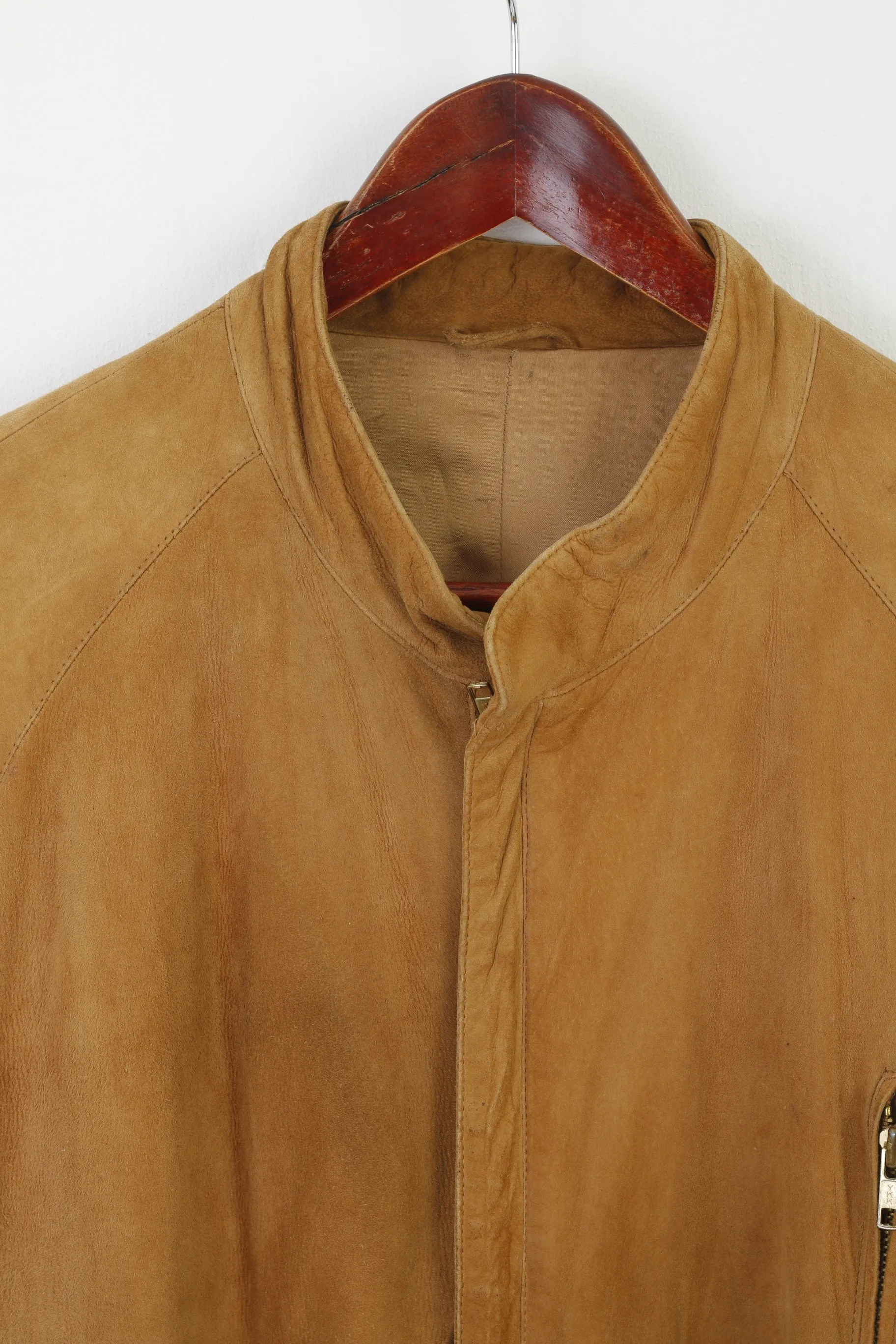 Massimo Datti Roma Men 50 S Jacket Camel Leather Vintage 90s Full Zipper Top