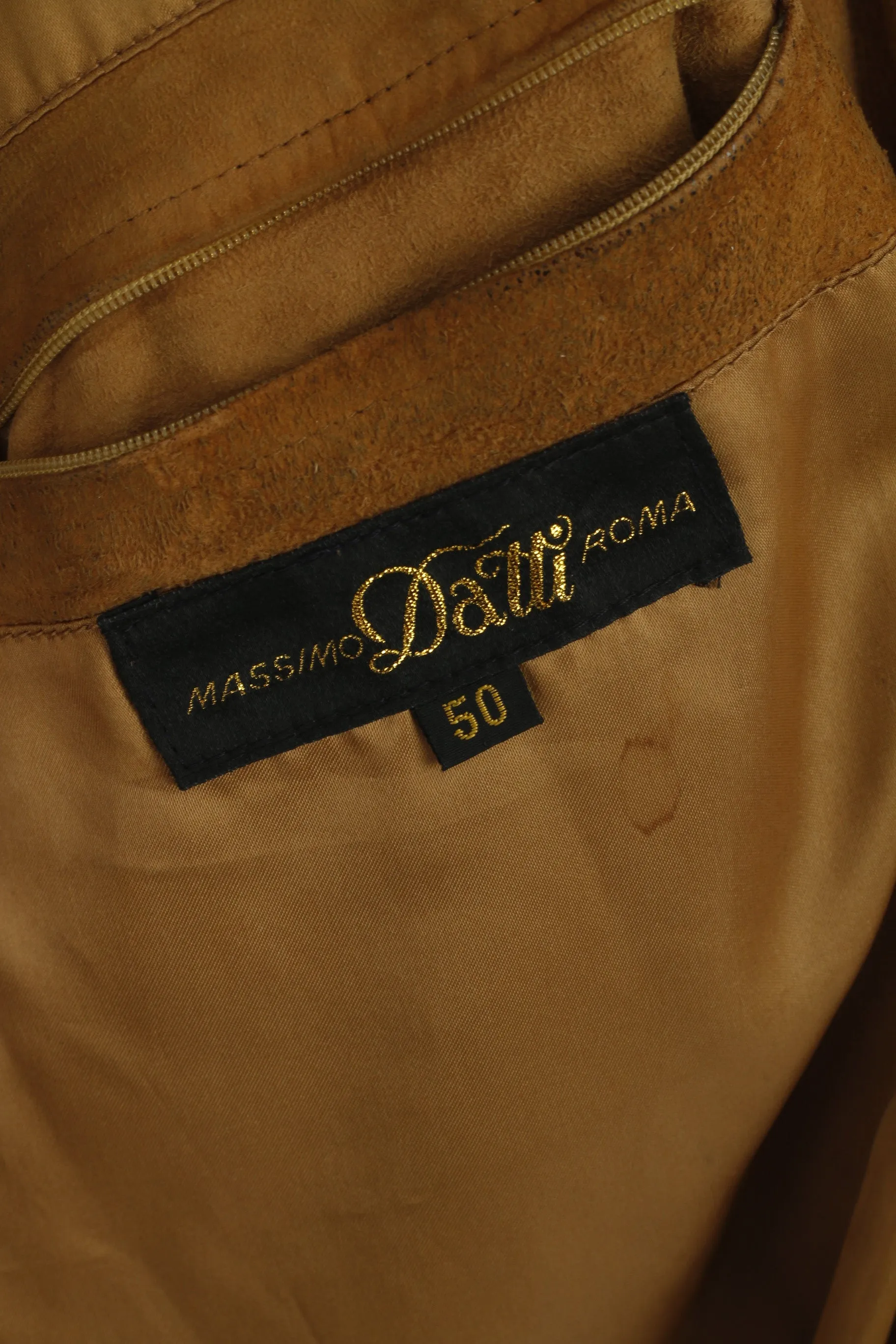 Massimo Datti Roma Men 50 S Jacket Camel Leather Vintage 90s Full Zipper Top
