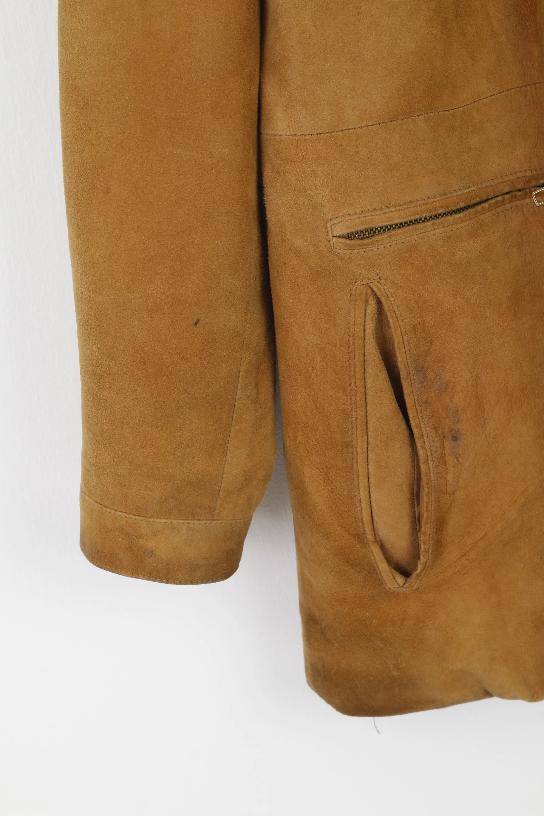 Massimo Datti Roma Men 50 S Jacket Camel Leather Vintage 90s Full Zipper Top