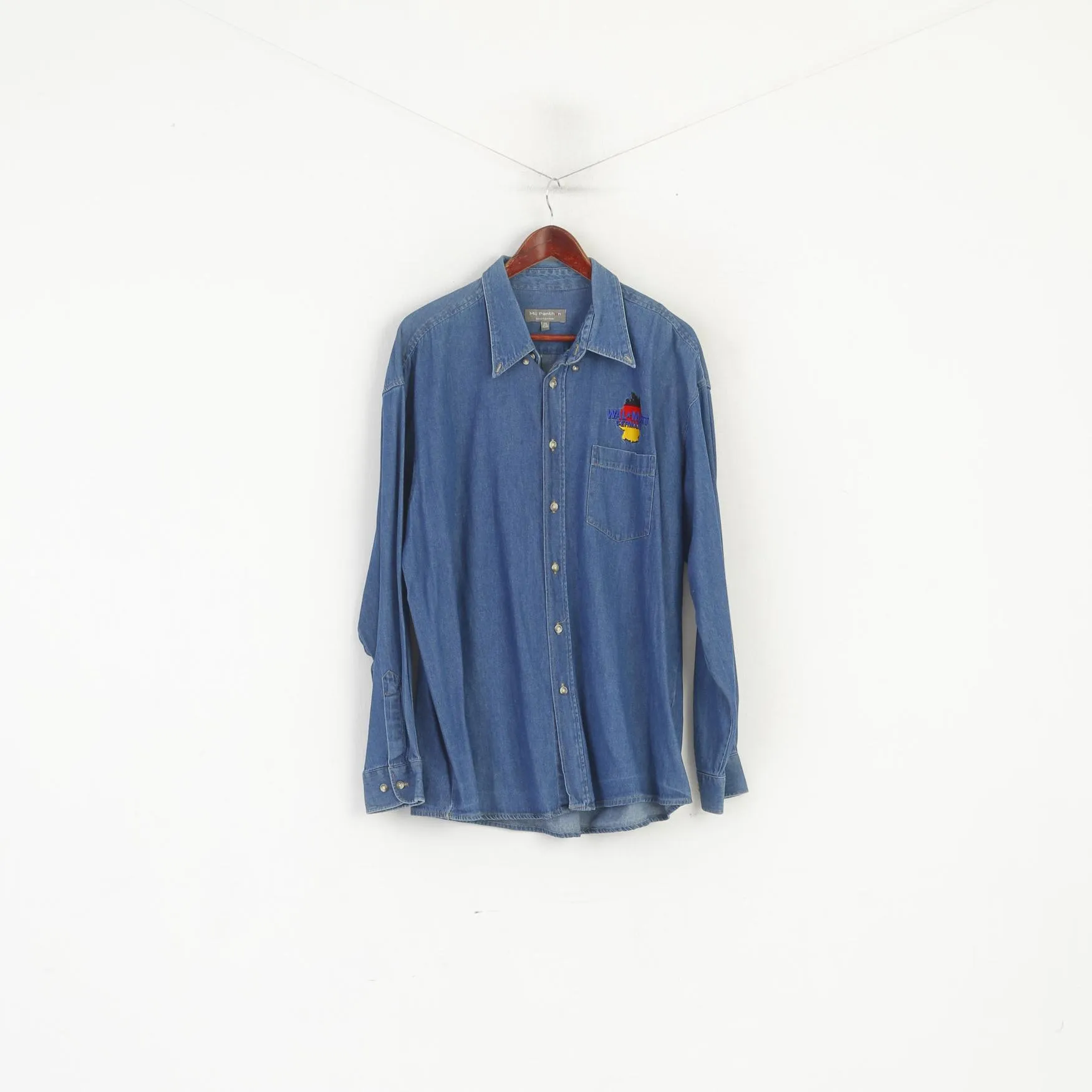 Mc Panthon Wal Mart Germany Men 2XL Casual Shirt Blue Denim Cotton Vintage 90s Top