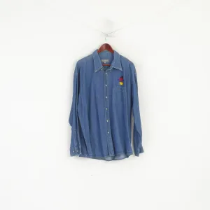 Mc Panthon Wal Mart Germany Men 2XL Casual Shirt Blue Denim Cotton Vintage 90s Top