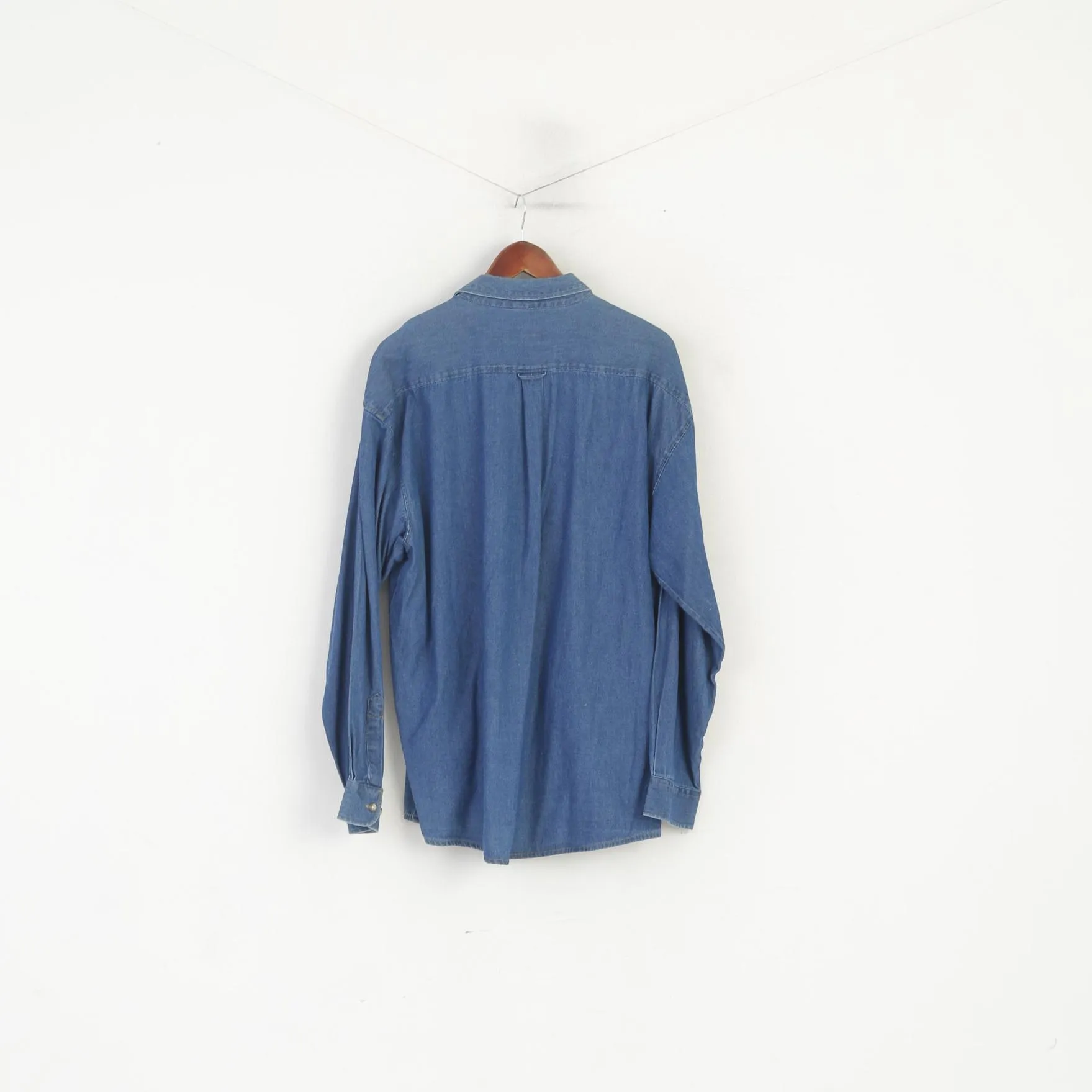 Mc Panthon Wal Mart Germany Men 2XL Casual Shirt Blue Denim Cotton Vintage 90s Top