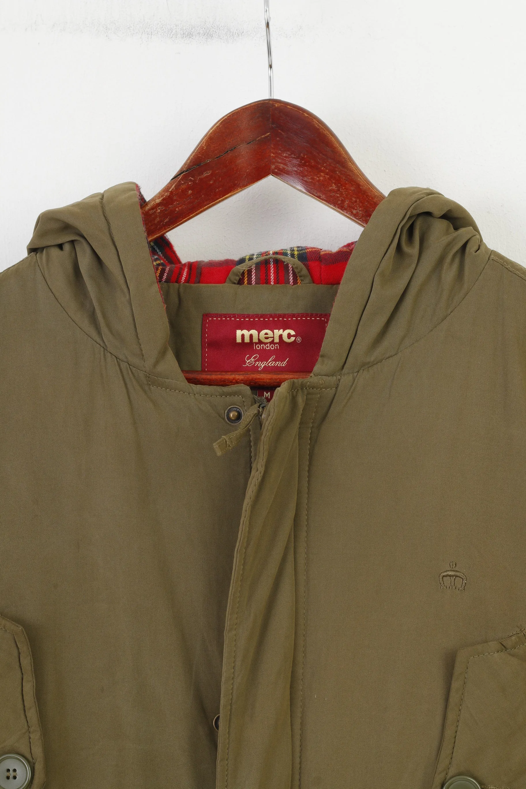Merc Men M Jacket Full Zipper Khaki Hood Pockets Vintage Top