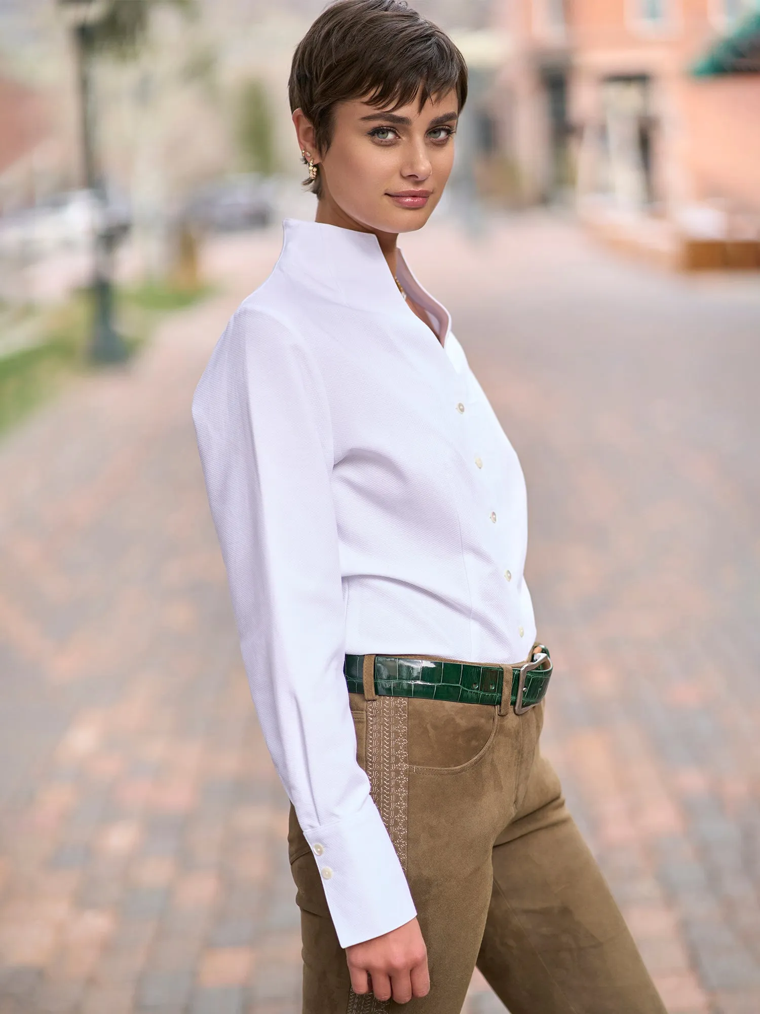 Meris Cotton Piqu V Neck Shirt