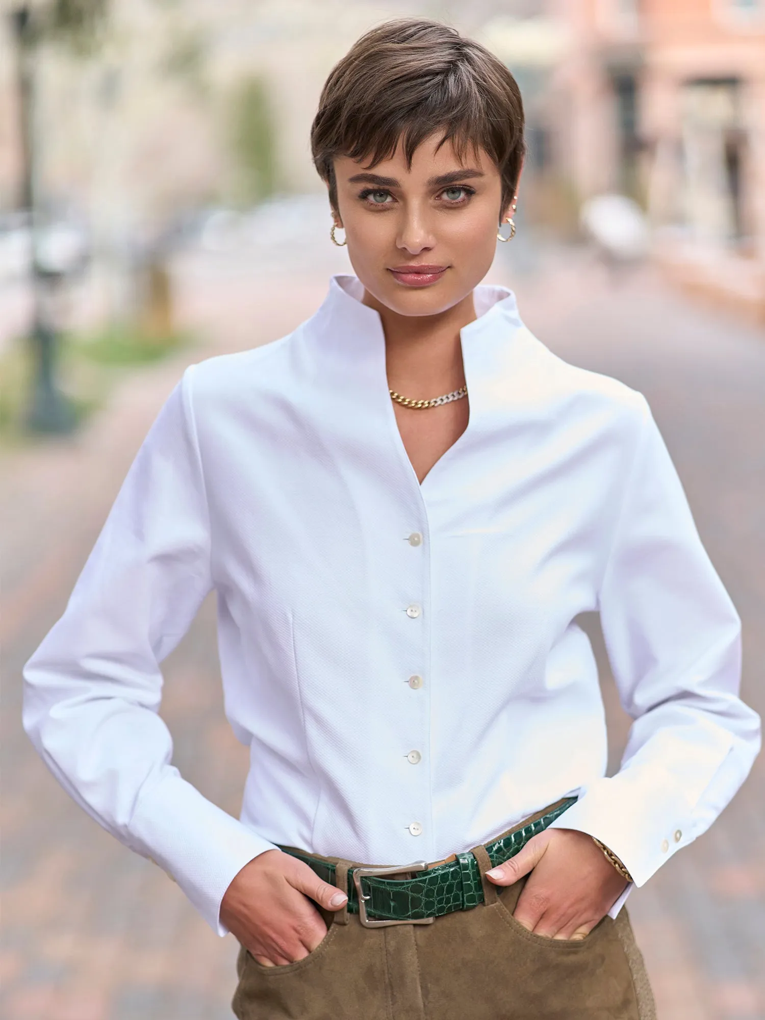 Meris Cotton Piqu V Neck Shirt