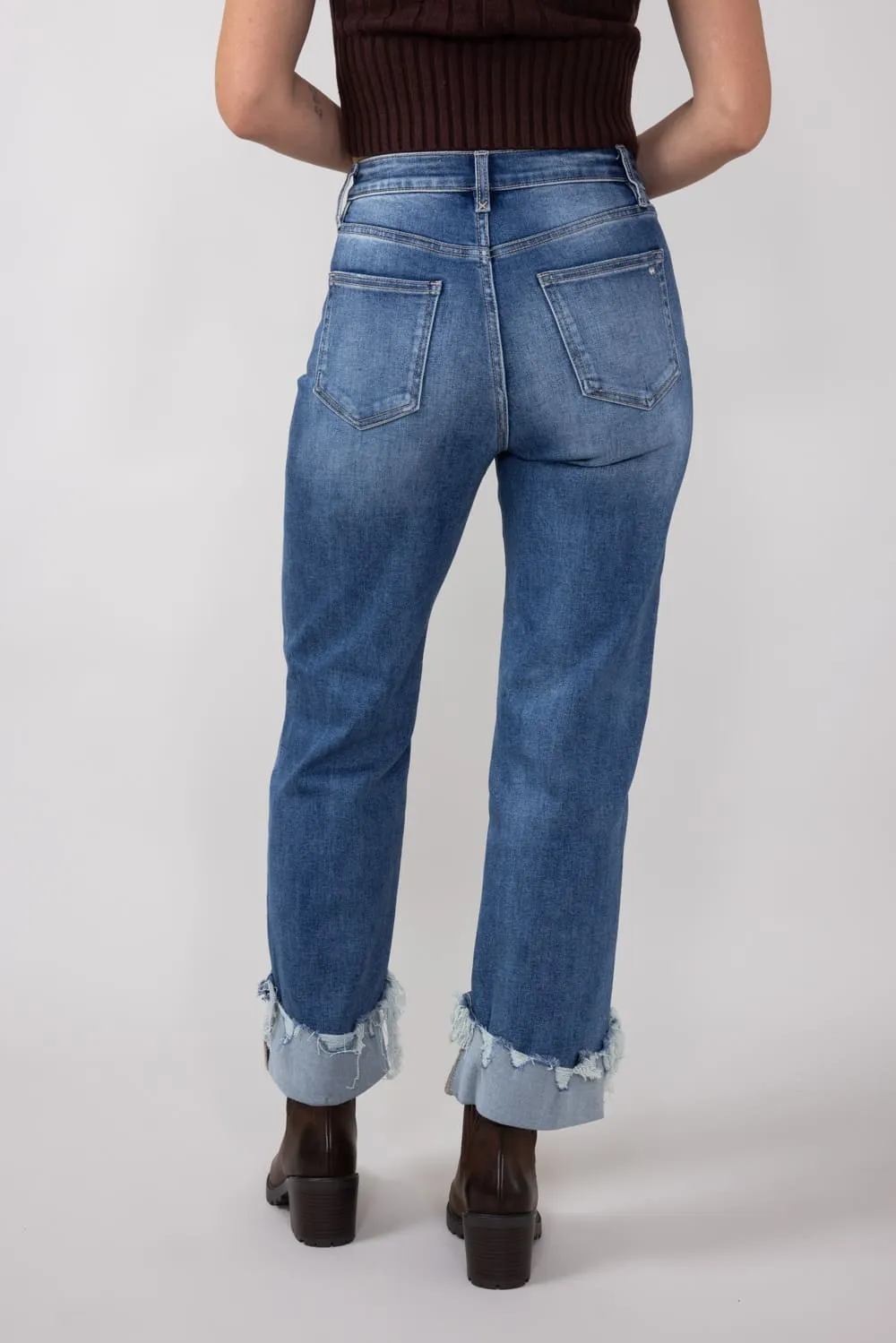 Mica Super High Rise Straight Cuffed Jeans for Women | MDP-T3308