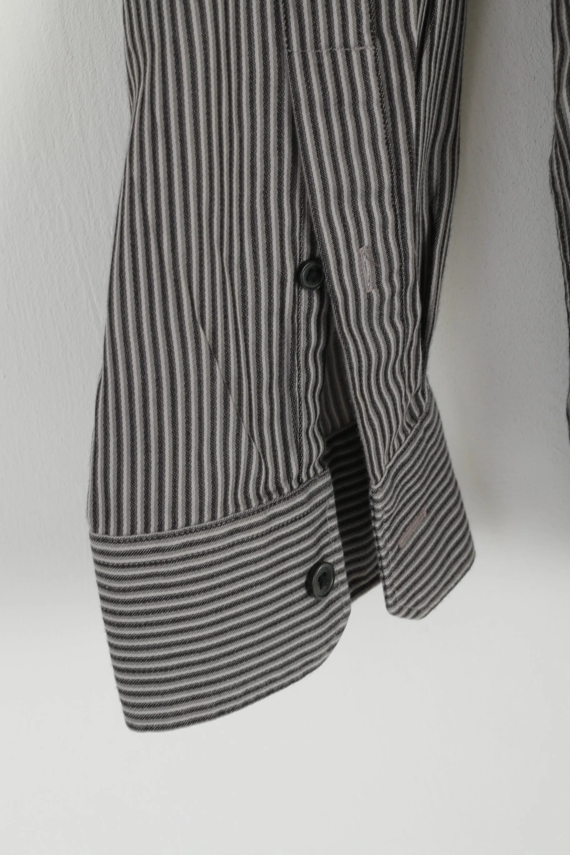 Michael Kors Men XL Casual Shirt Grey Cotton Striped Long Sleeve Detailed Buttons Top