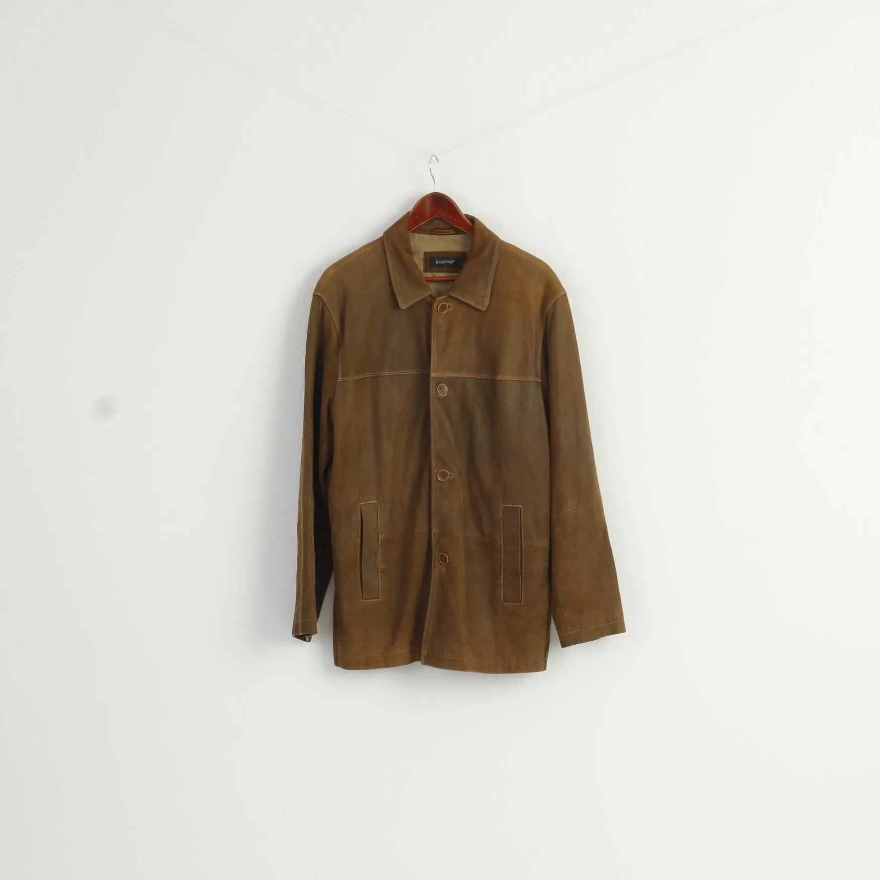 Milestone Men 50 M Jacket Brown Goat Leather Detailed Buttons Classic Top