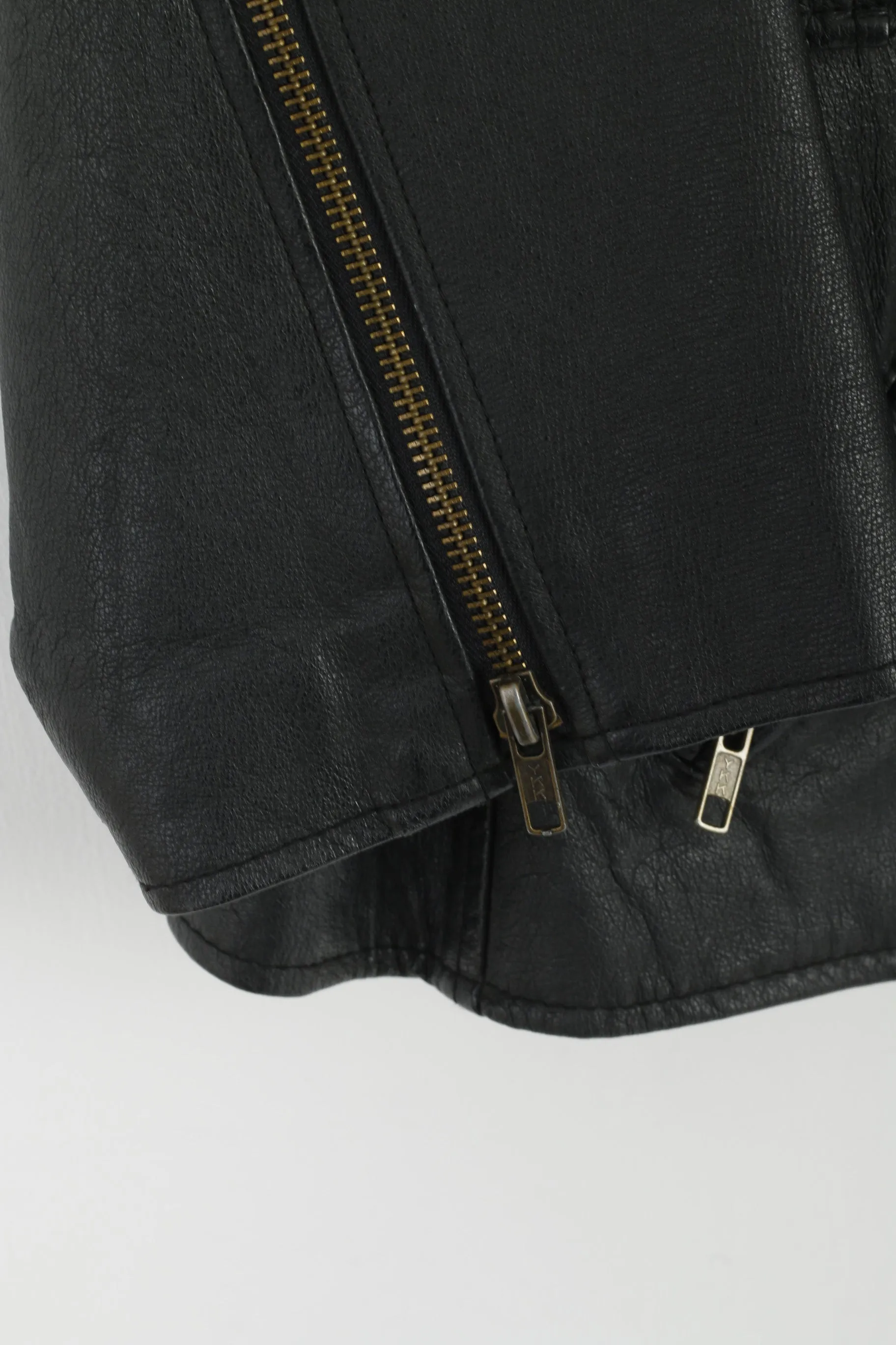 Miss Joy Women 44 Jacket Black  Ramones Leather Full Zipper Vintage Biker Top
