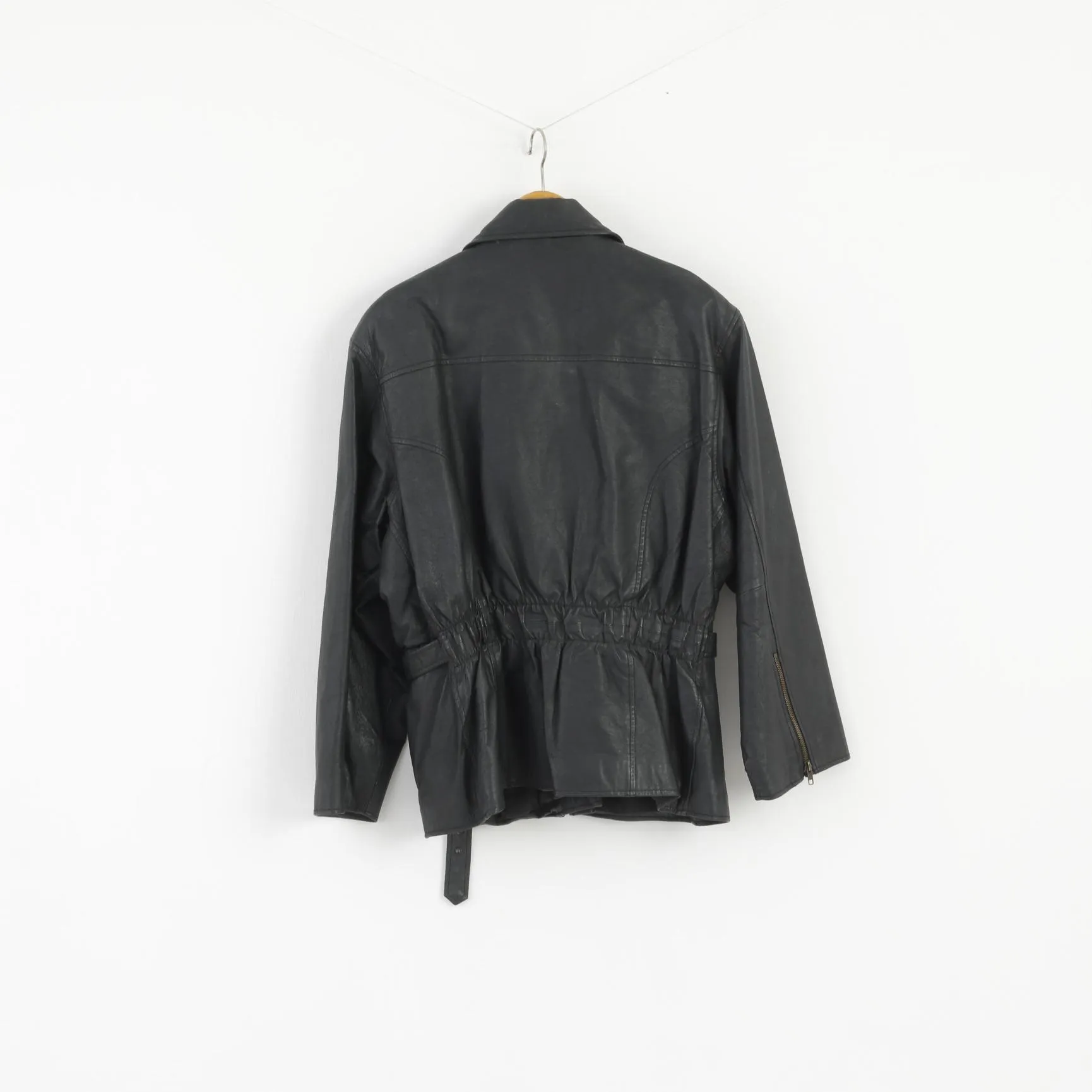 Miss Joy Women 44 Jacket Black  Ramones Leather Full Zipper Vintage Biker Top