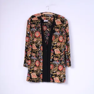 Modiamo Women 48/50 XXL Blazer Black Viscose Shoulder Pads Floral Top