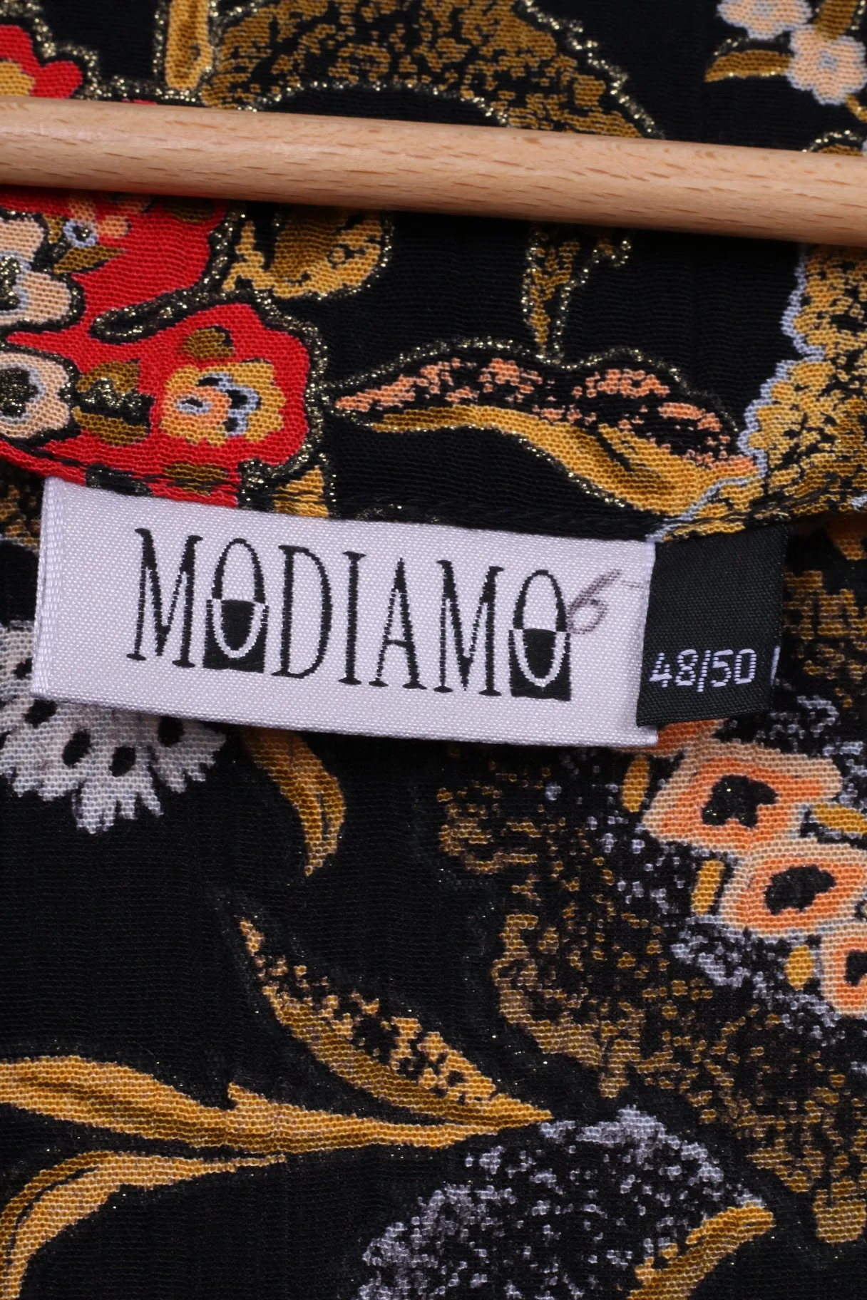 Modiamo Women 48/50 XXL Blazer Black Viscose Shoulder Pads Floral Top