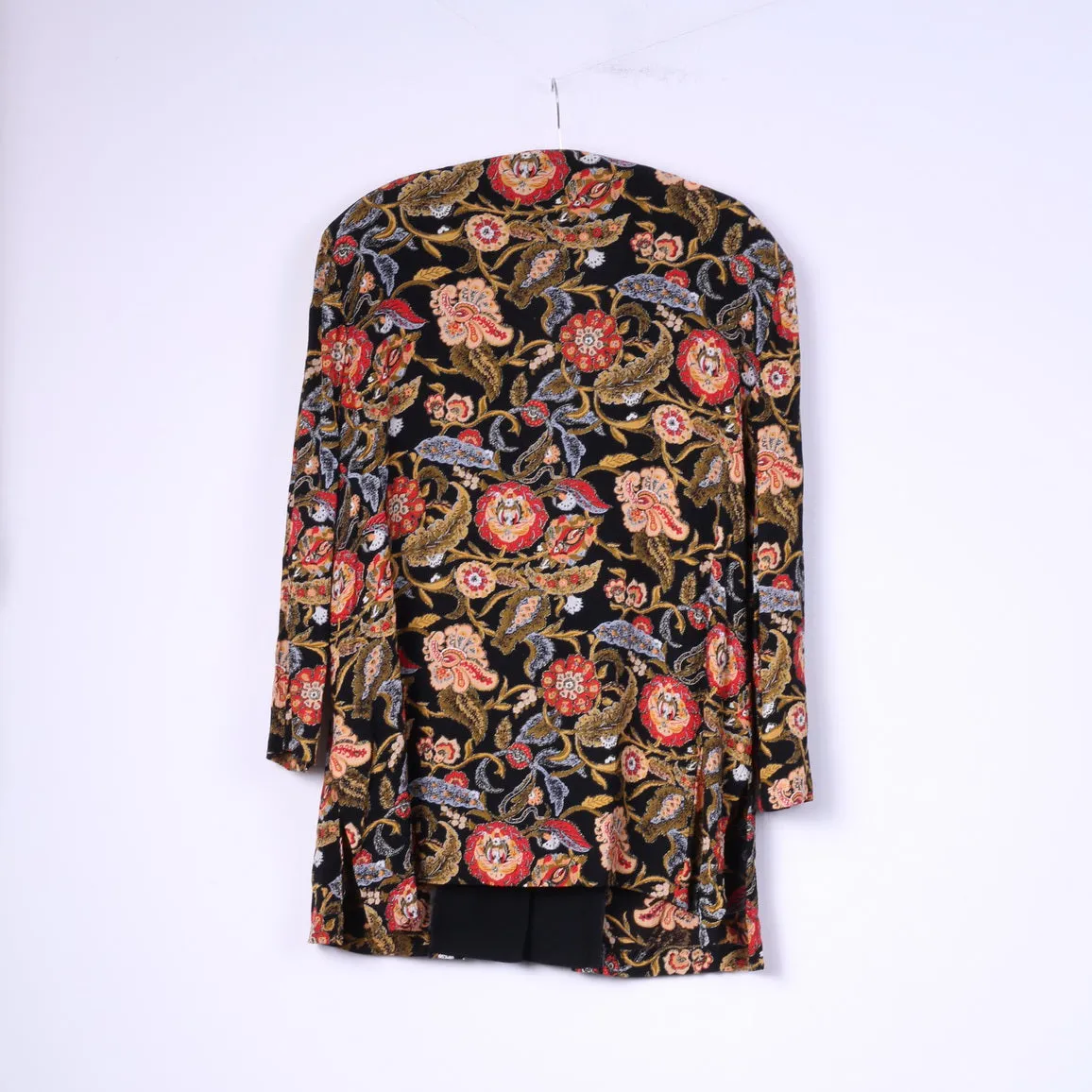 Modiamo Women 48/50 XXL Blazer Black Viscose Shoulder Pads Floral Top