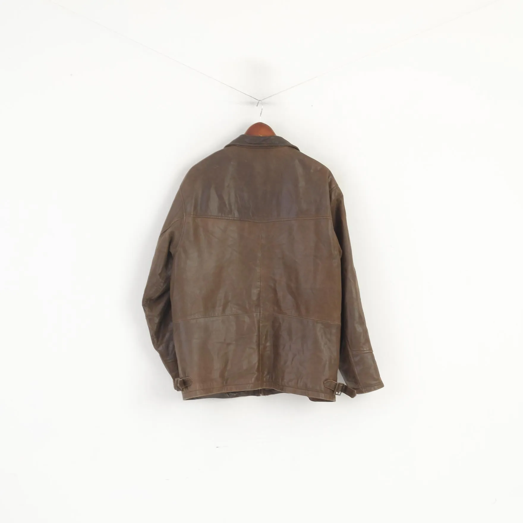 Molltan Men L Jacket Brown Leather Vintage Full Zip Harrington Classic Top