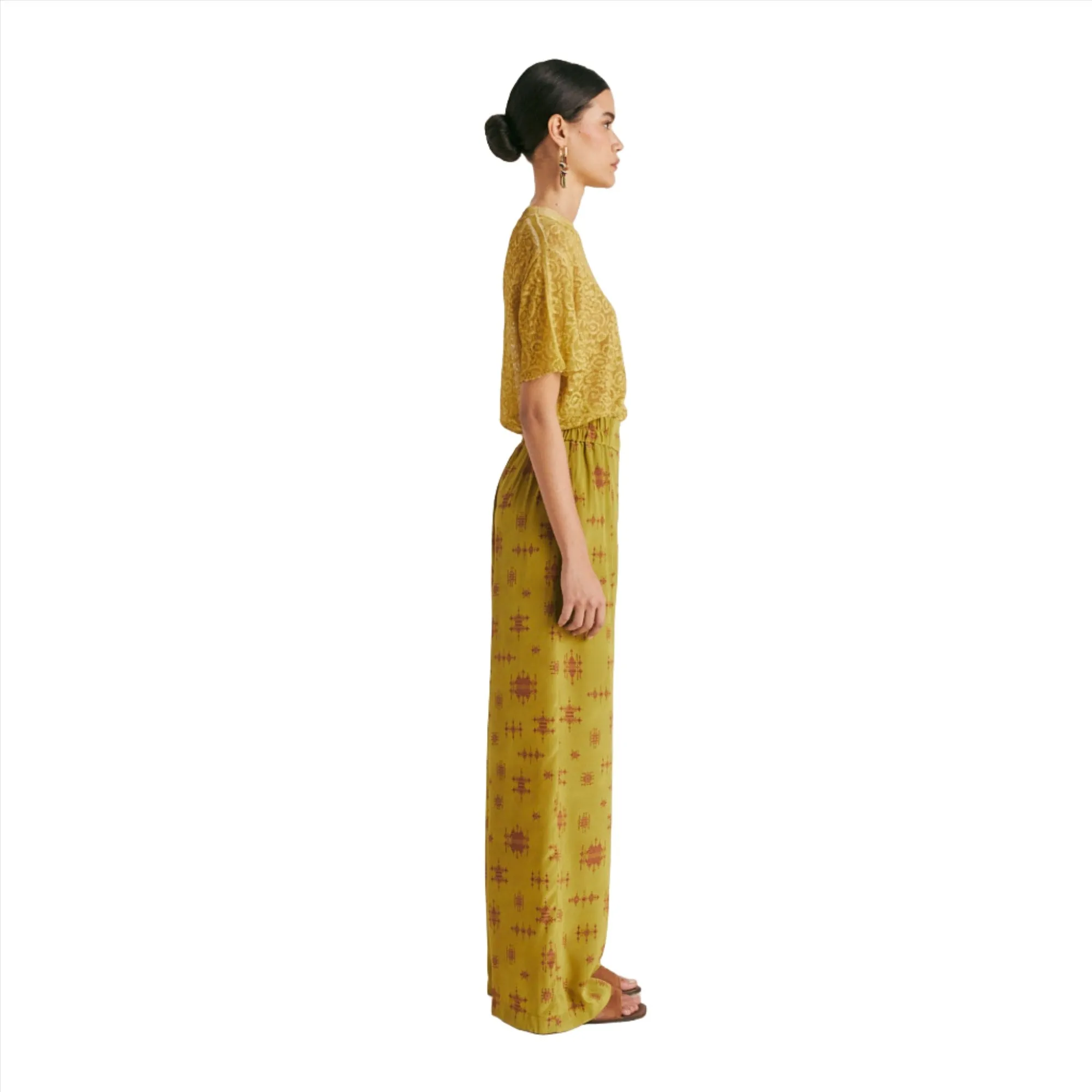 Momoni Baccarat Ladies Lime/Wine Pant In Crepe De Chine