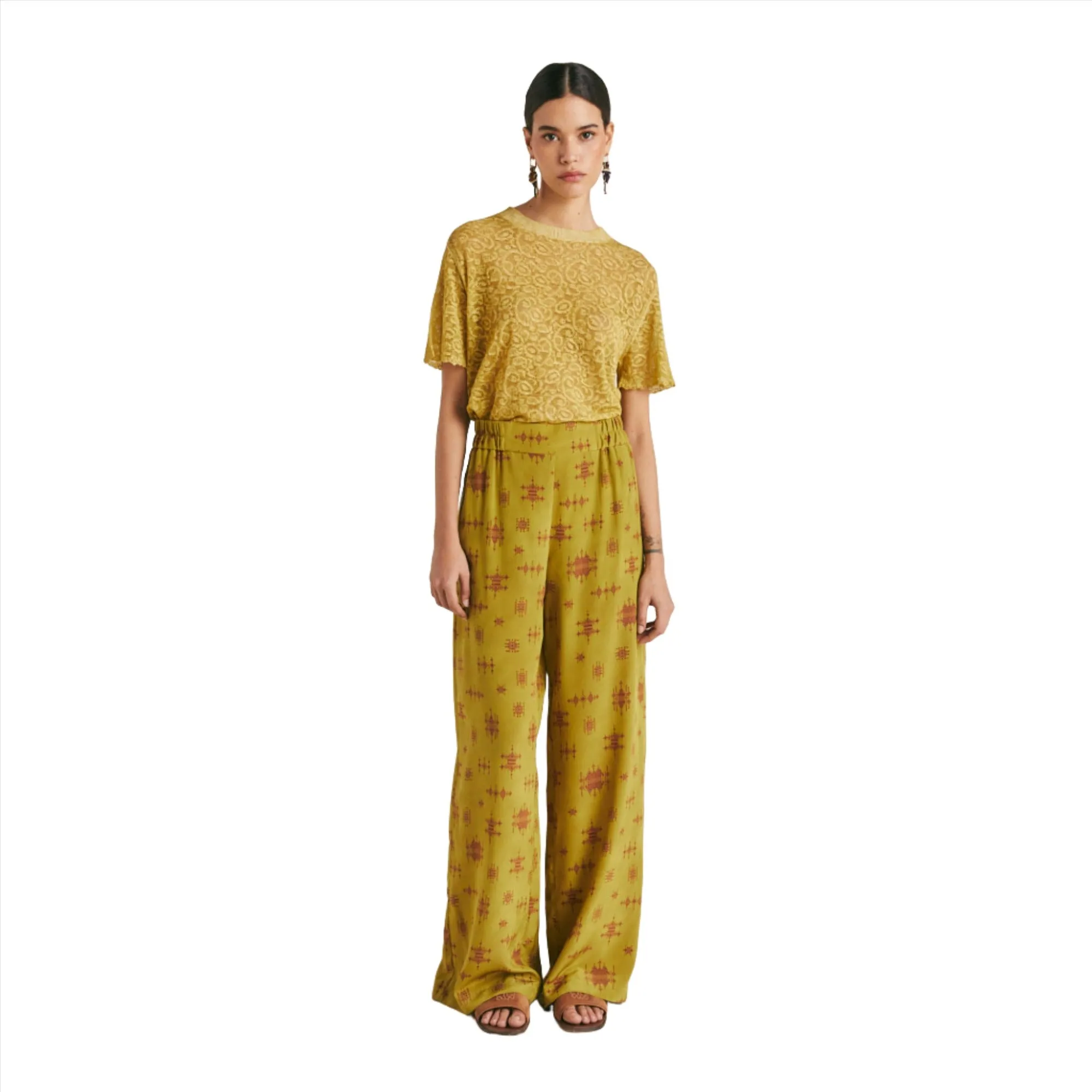 Momoni Baccarat Ladies Lime/Wine Pant In Crepe De Chine
