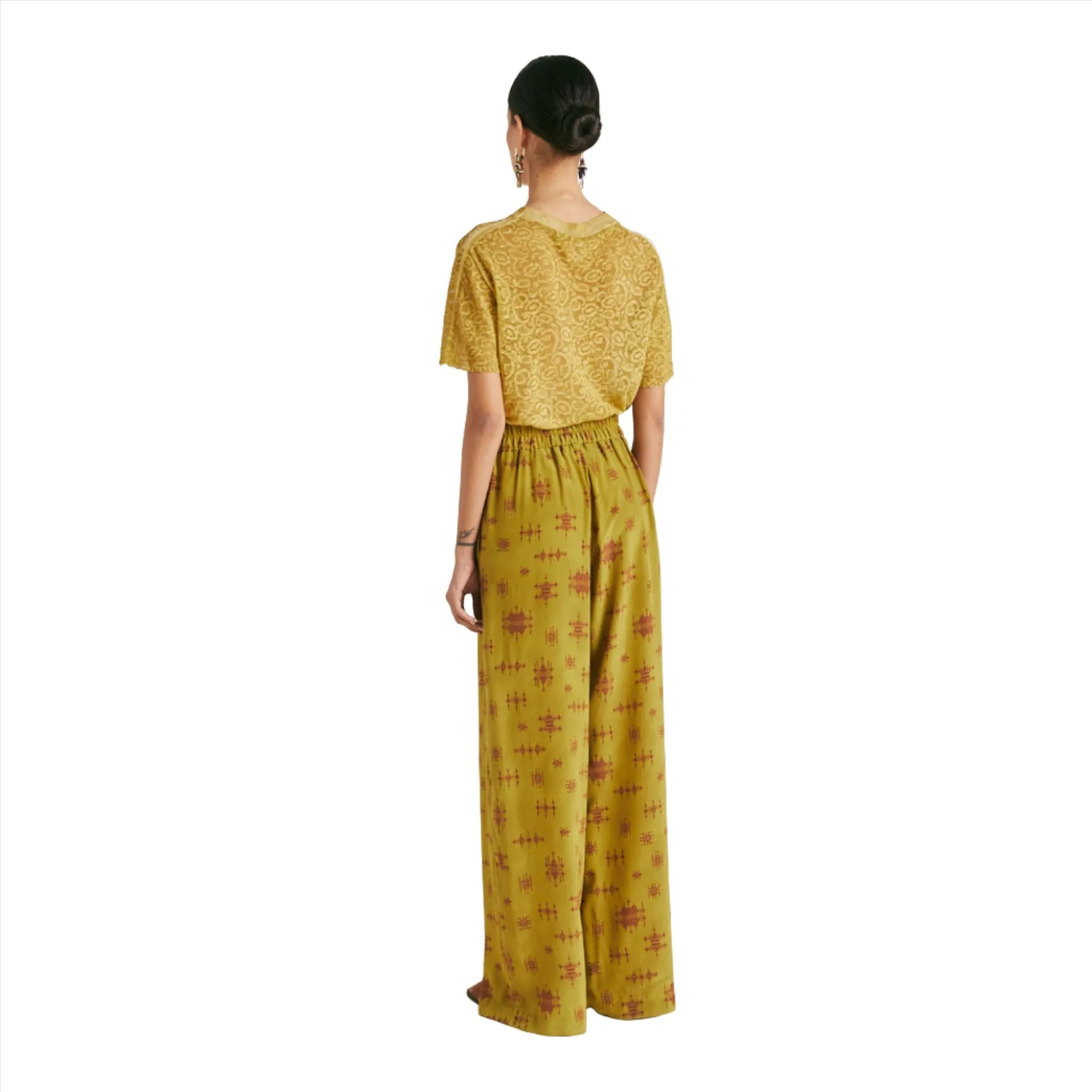 Momoni Baccarat Ladies Lime/Wine Pant In Crepe De Chine