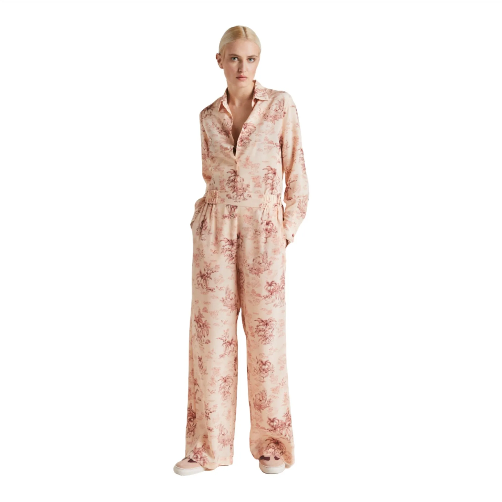 Momoni Baccarat Ladies Lime/Wine Pant In Crepe De Chine