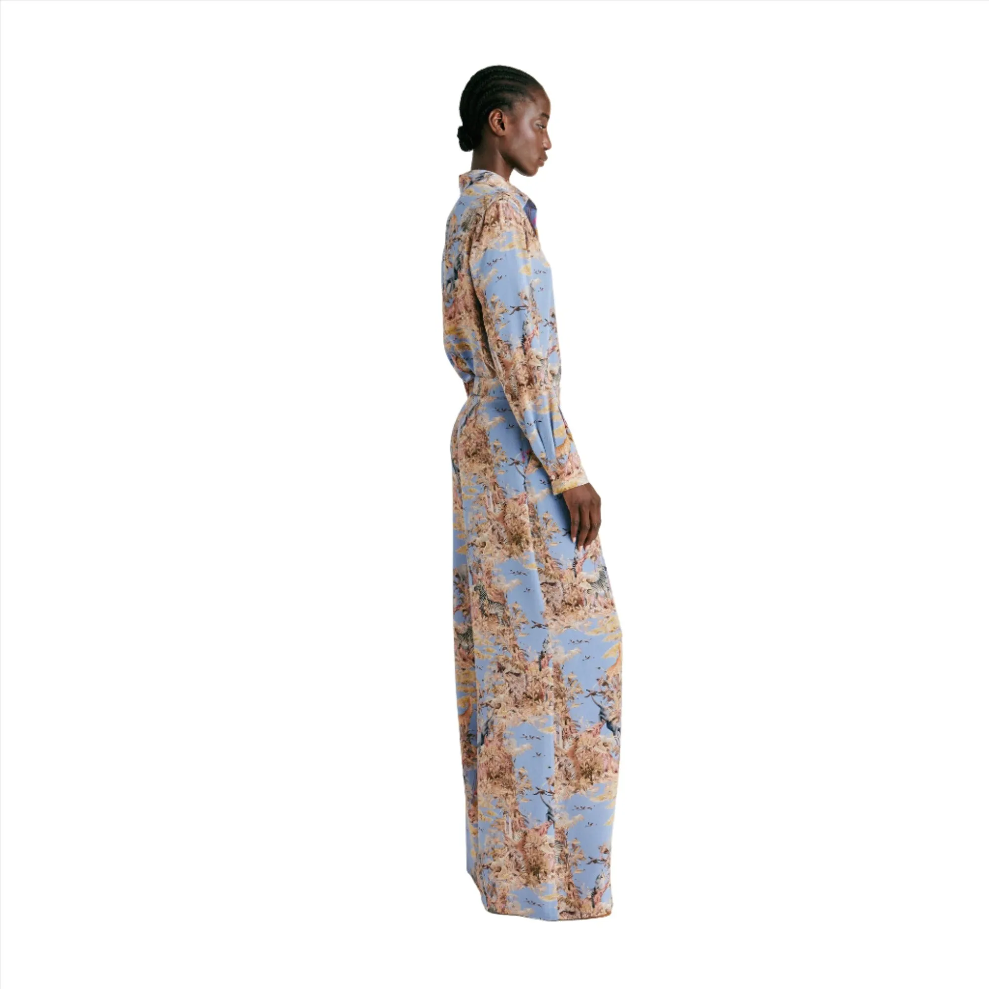 Momoni Women's Patrice Blue/Multi-color Pant In Crepe De Chine