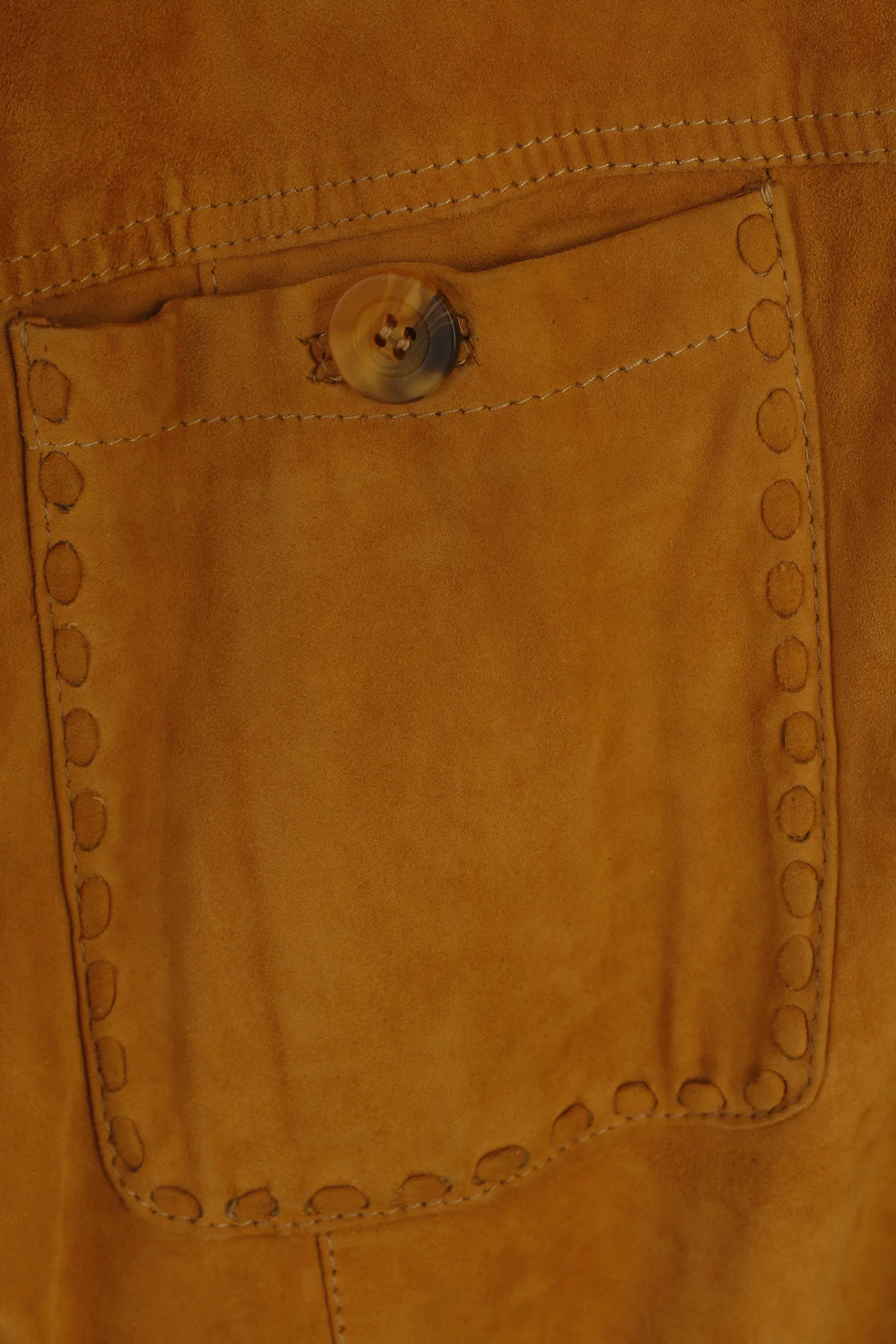 Montes Men 50 L Casual Shirt Camel Western 100% Leather Pockets Soft Top[