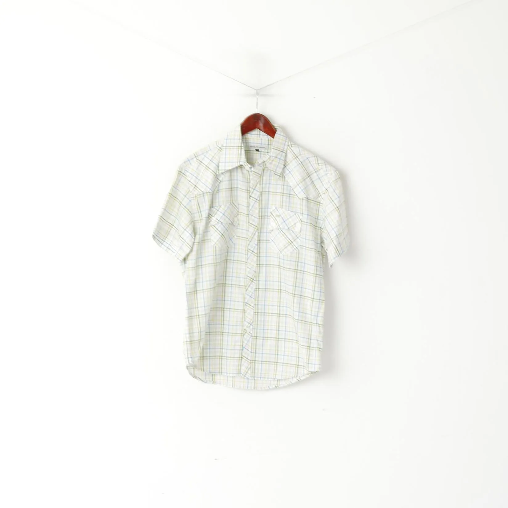 Moods Of Norway Men M Casual Shirt White Cotton Check Short Sleeve Pocket Top