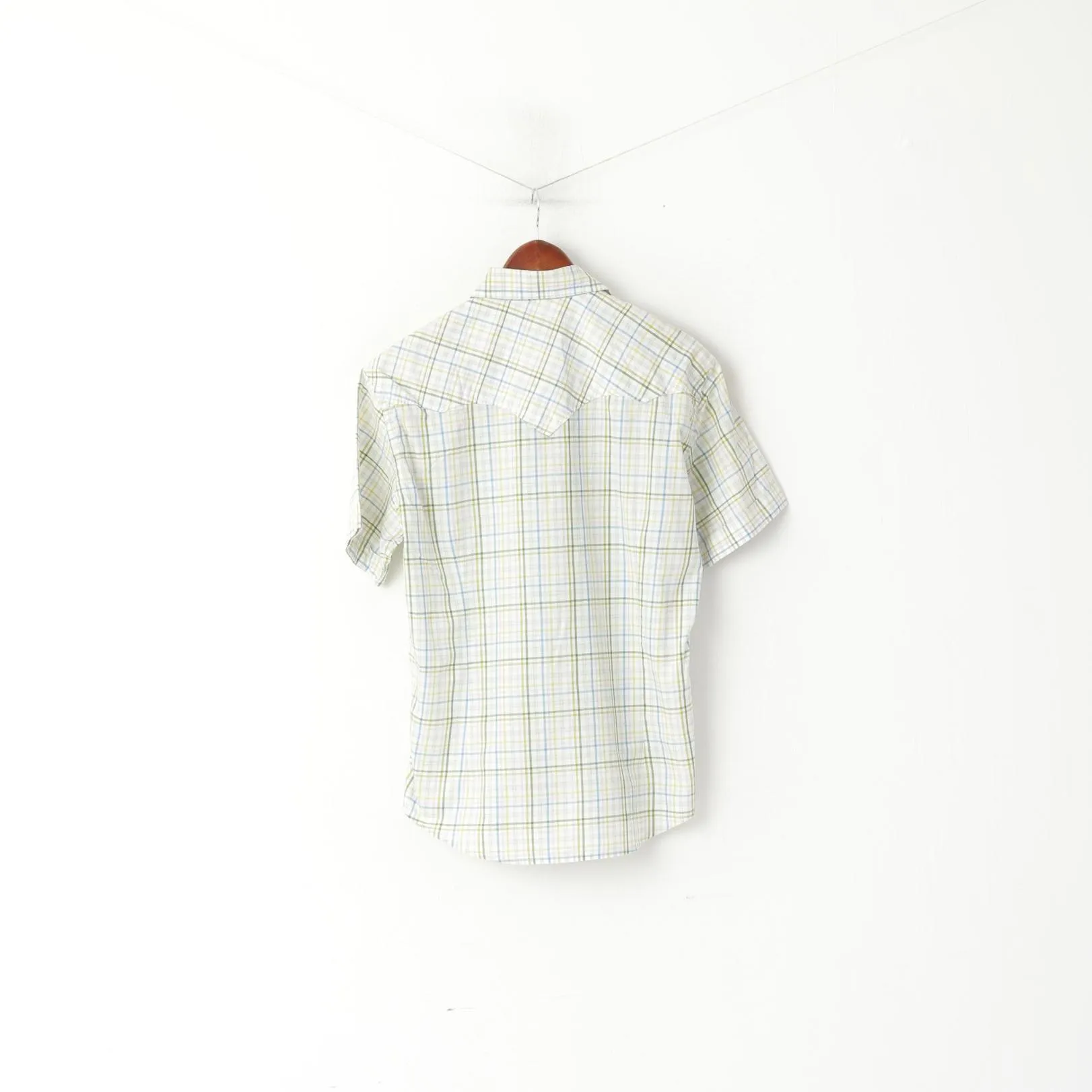 Moods Of Norway Men M Casual Shirt White Cotton Check Short Sleeve Pocket Top