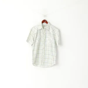 Moods Of Norway Men M Casual Shirt White Cotton Check Short Sleeve Pocket Top