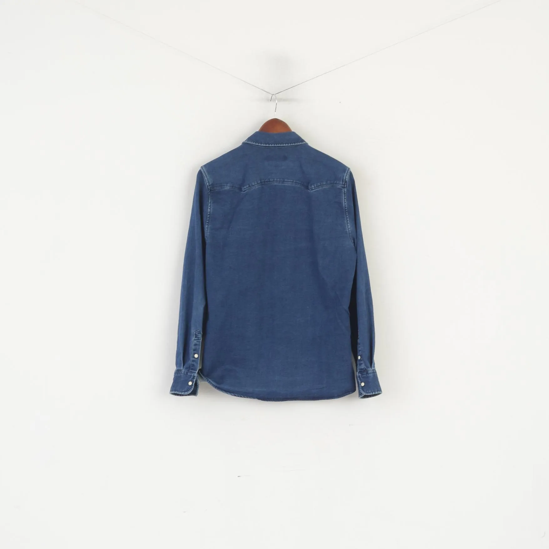 Mustang Men S Casual Shirt Blue Denim Slim Fit Stretch Long Sleeve Vintage Top