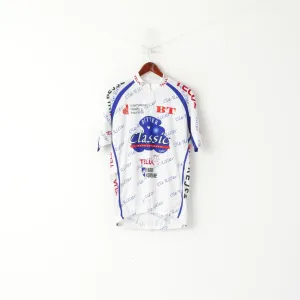 Nalini Men L Cycling Shirt White Vintage Zip Neck Bike Jersey Short Sleeve Top