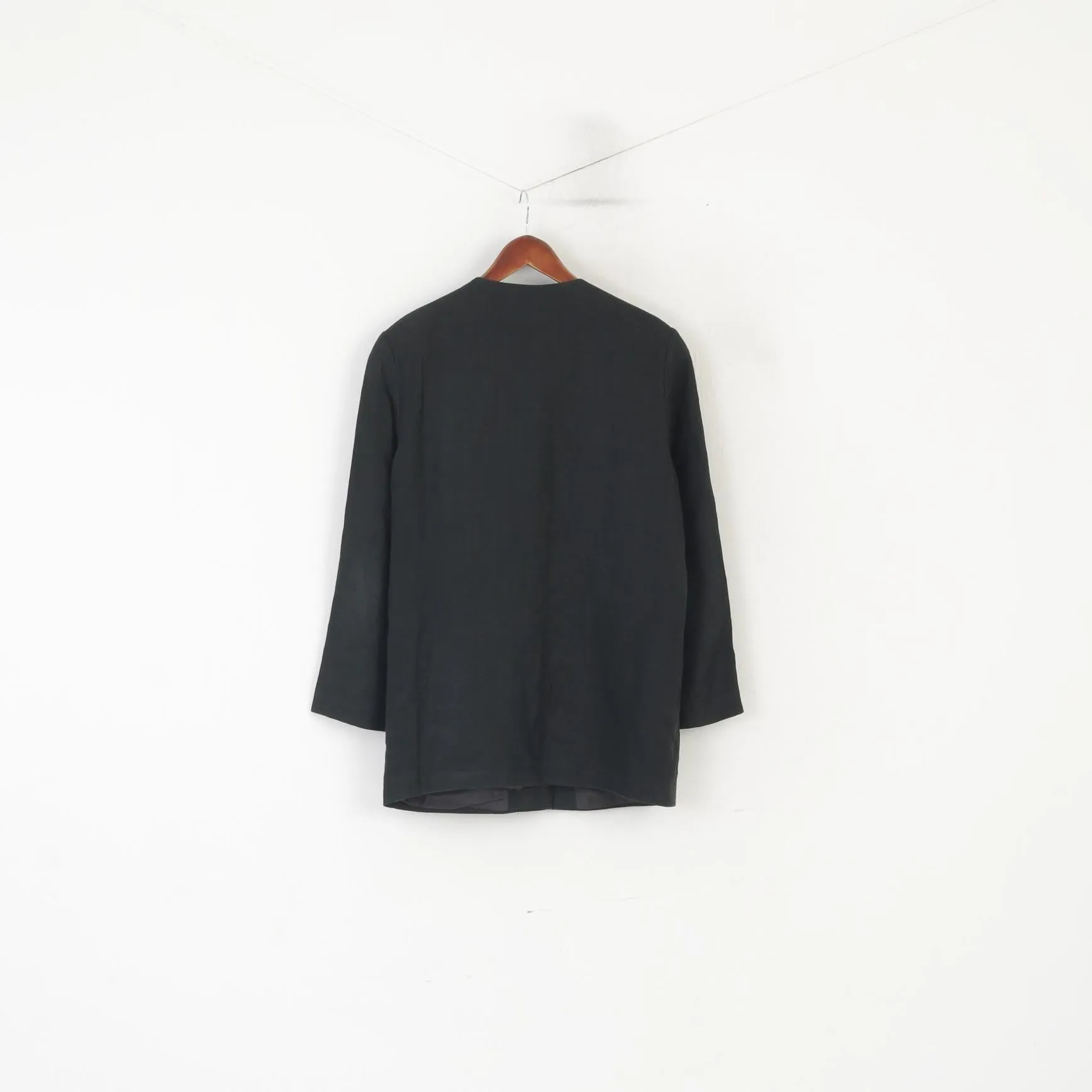 Nana Nanetti Women 12 38 Blazer Black Linen Shoulder Pads Vintage Jacket