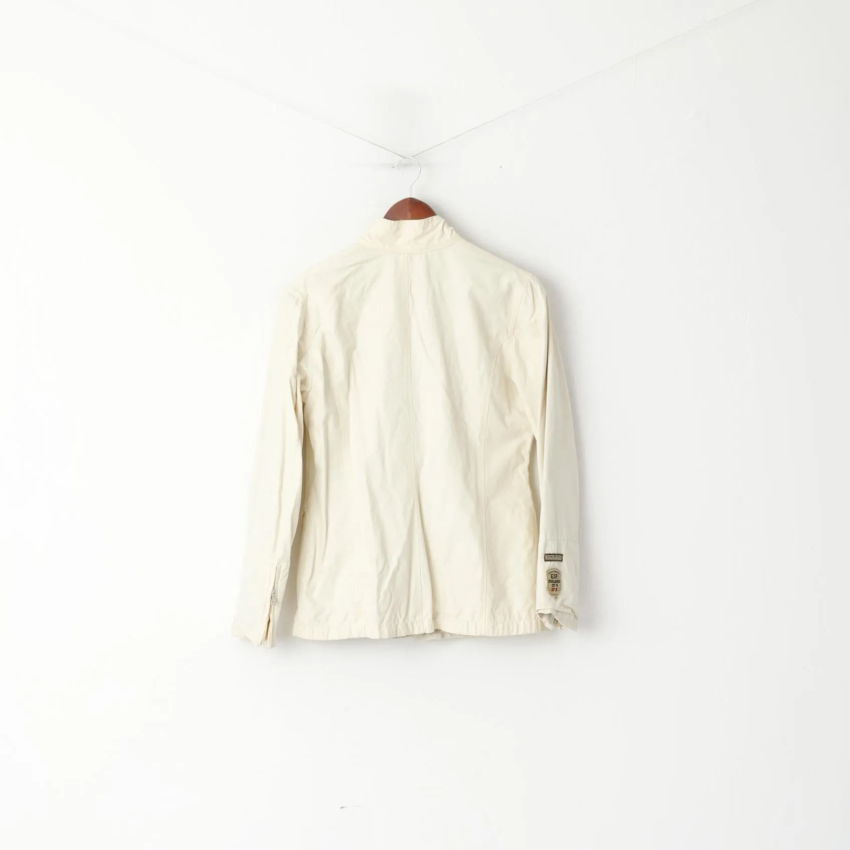 Napapijri Women S Jacket Property Cream Cotton Nylon Lightweight Zip Up Top