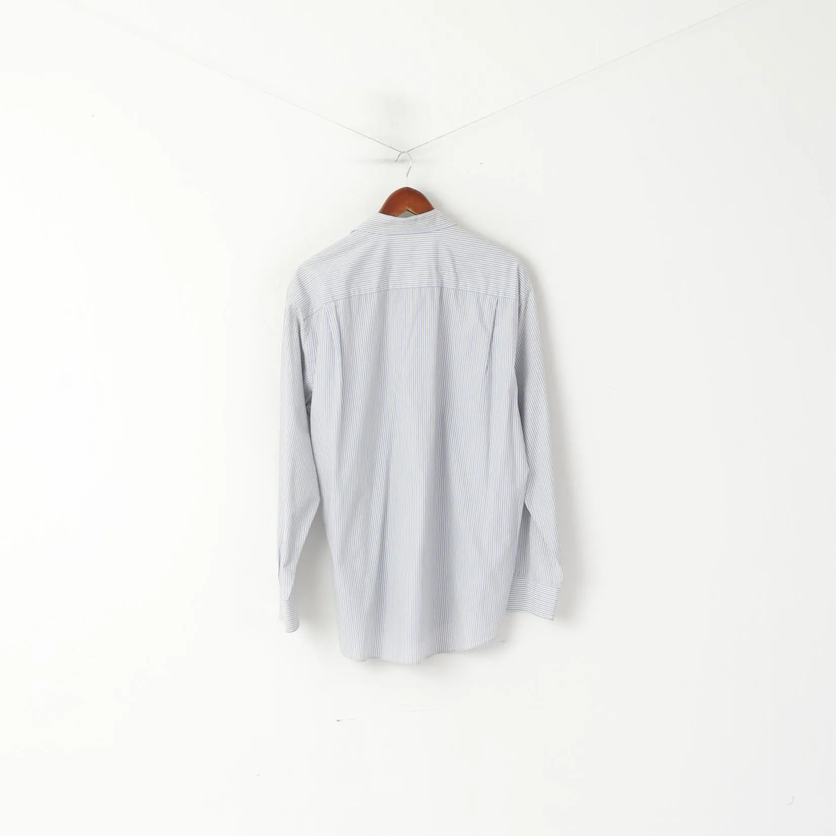 Nautica Men 34/35 16.5 XXL Casual Shirt Blue Striped Cotton Classic Fit Long Sleeve Top
