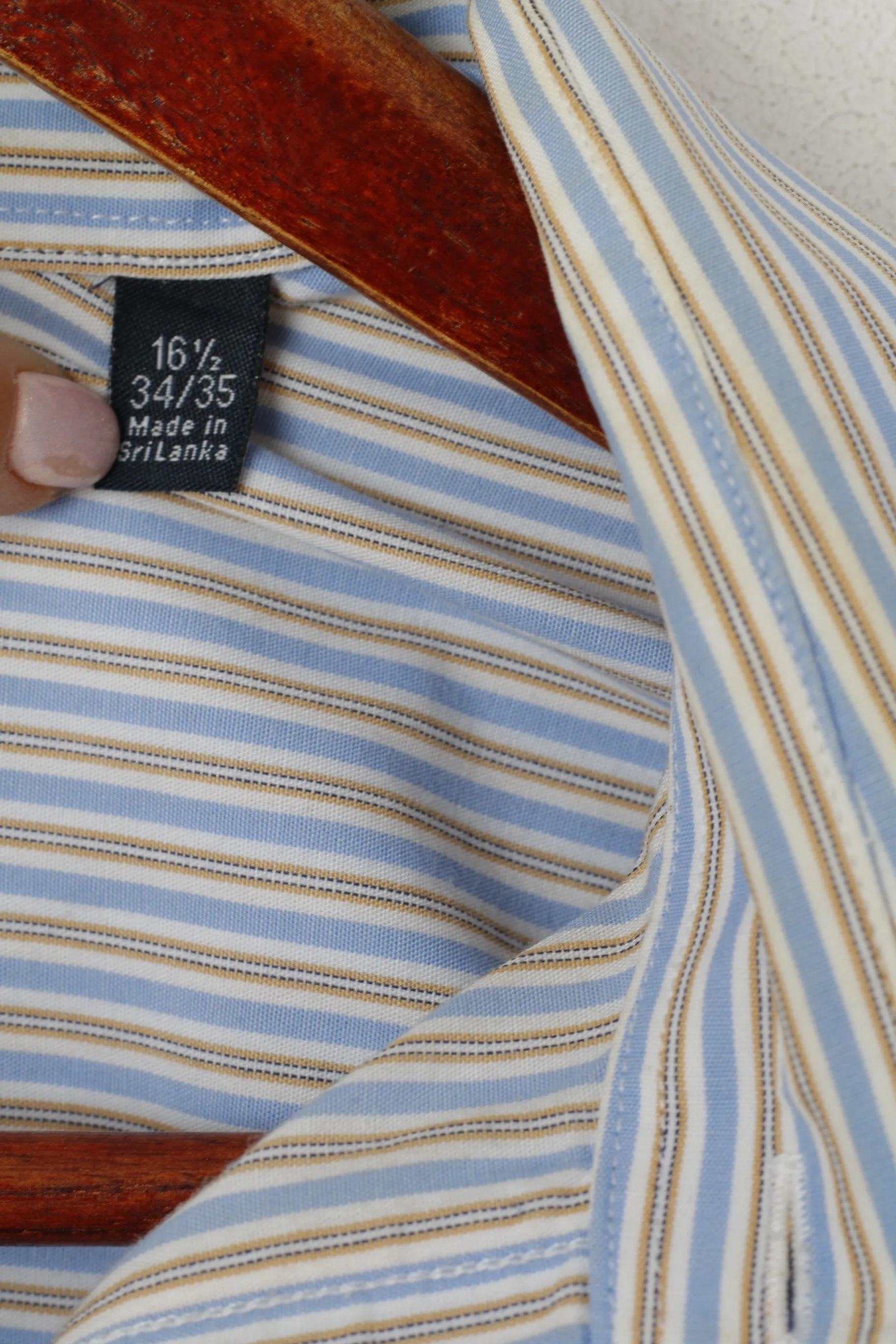 Nautica Men 34/35 16.5 XXL Casual Shirt Blue Striped Cotton Classic Fit Long Sleeve Top