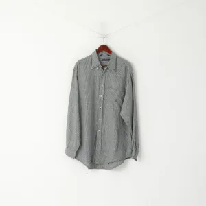 Nautica Men L (XL) Casual Shirt Green Check Vintage Linen Long Sleeve Pocket Top
