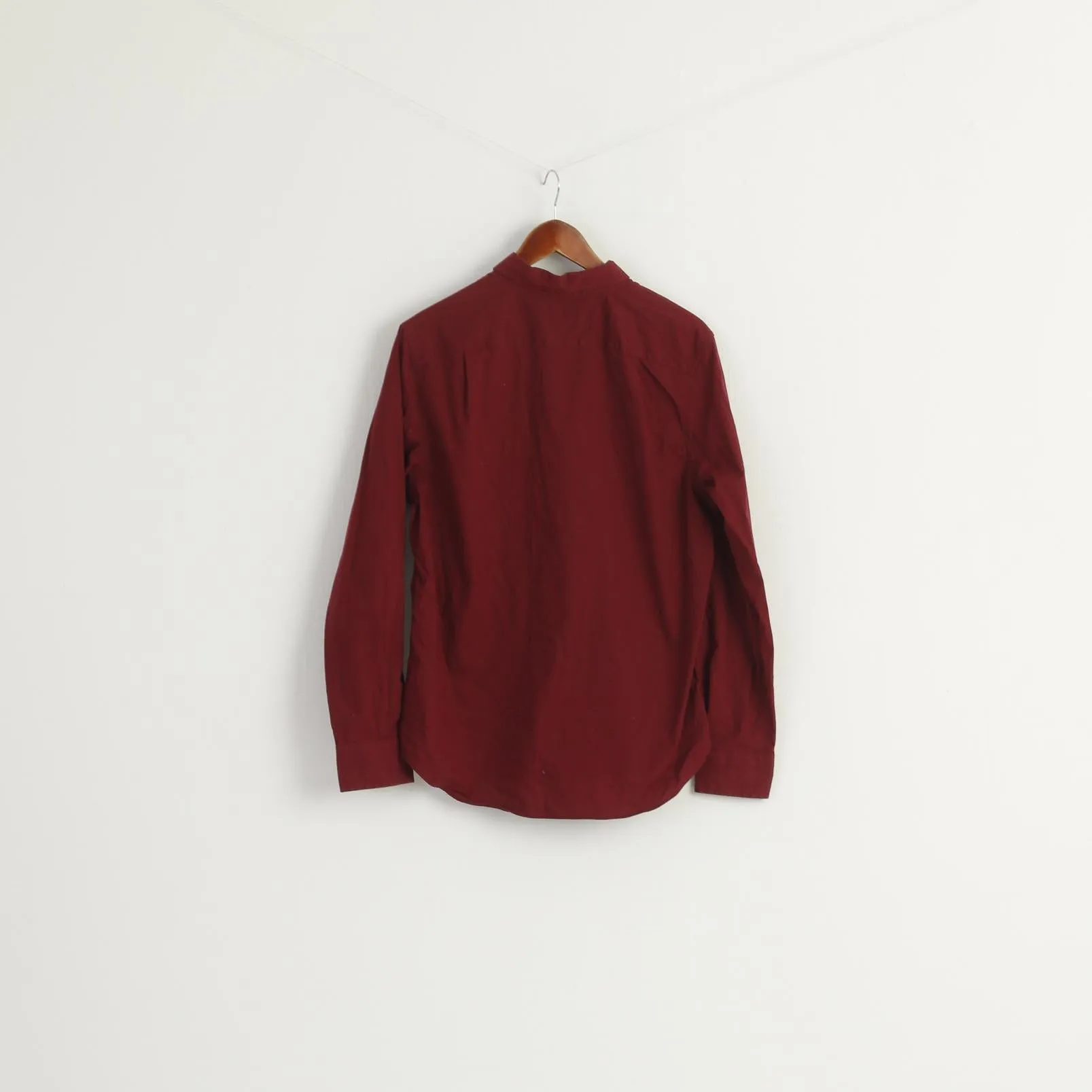 Nautica Men M Casual Shirt Maroon Cotton Classic Fit  Flex Long Sleeve Top