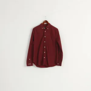 Nautica Men M Casual Shirt Maroon Cotton Classic Fit  Flex Long Sleeve Top