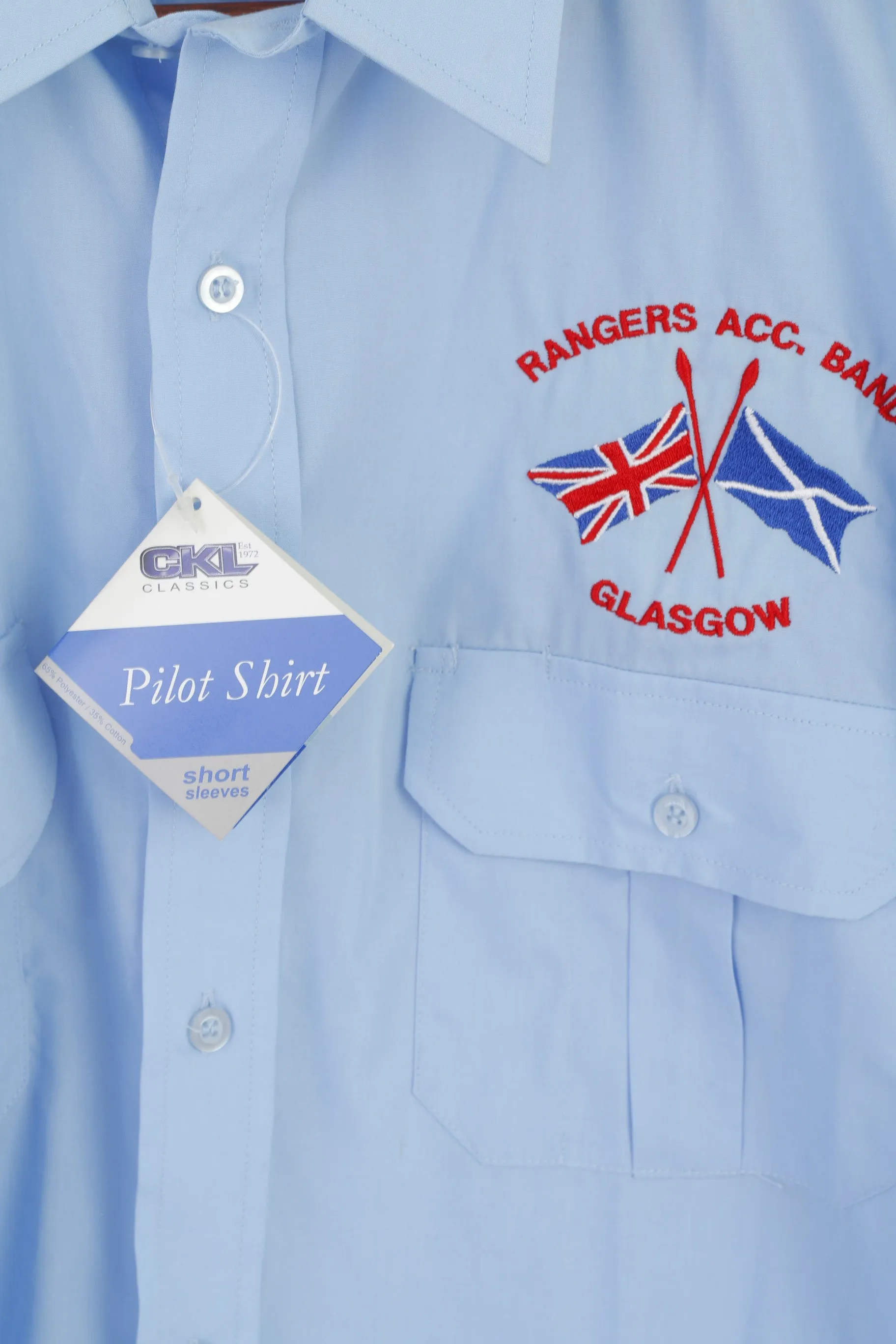 New CKL Pilot Shirt Men 16.5 42 XL Casual Shirt Blue Rangers Glasgow Work Top