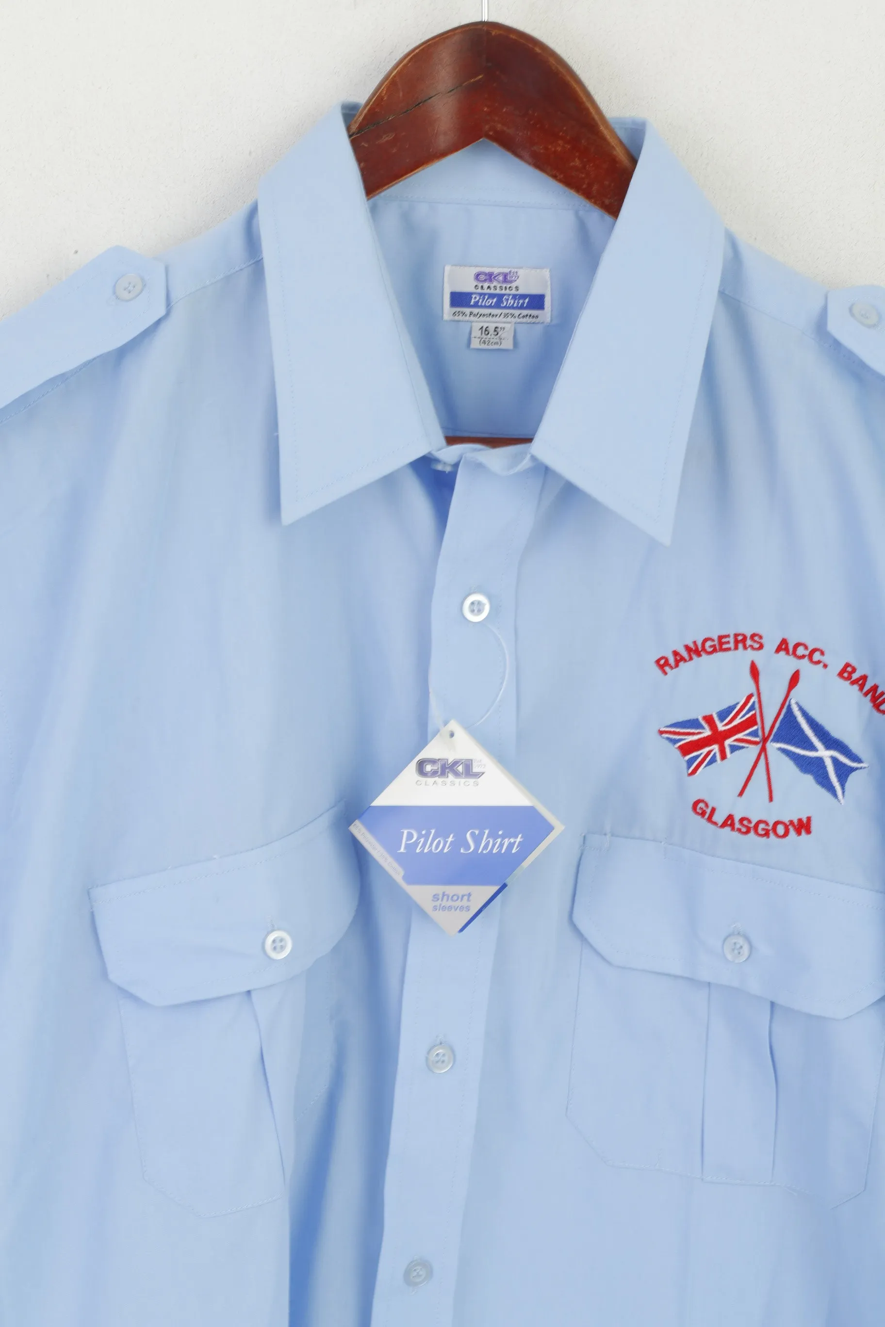 New CKL Pilot Shirt Men 16.5 42 XL Casual Shirt Blue Rangers Glasgow Work Top