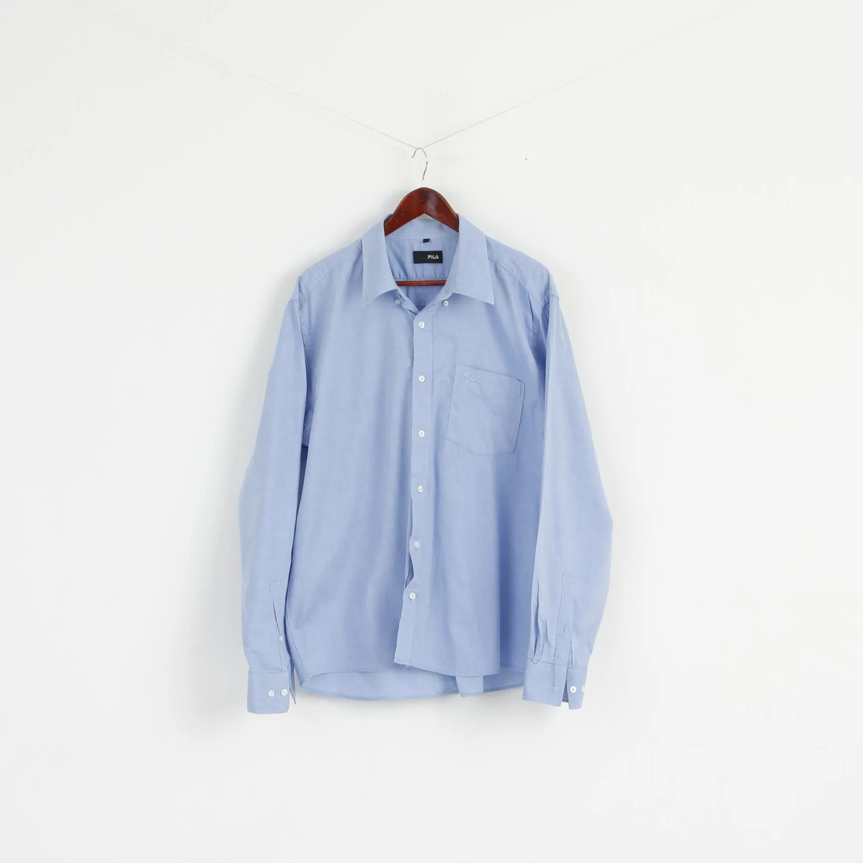 New FILA Men XXL Casual Shirt Blue Cotton Pinpoint Stellar Long Sleeve Classic Top