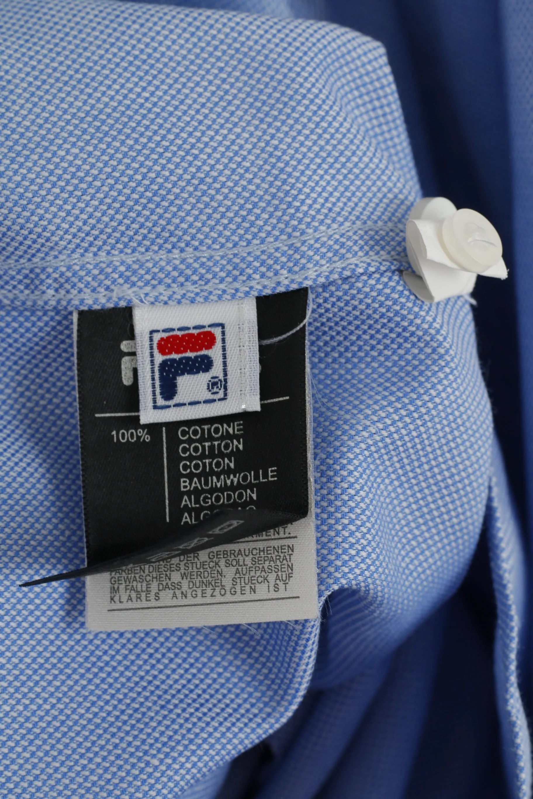 New FILA Men XXL Casual Shirt Blue Cotton Pinpoint Stellar Long Sleeve Classic Top