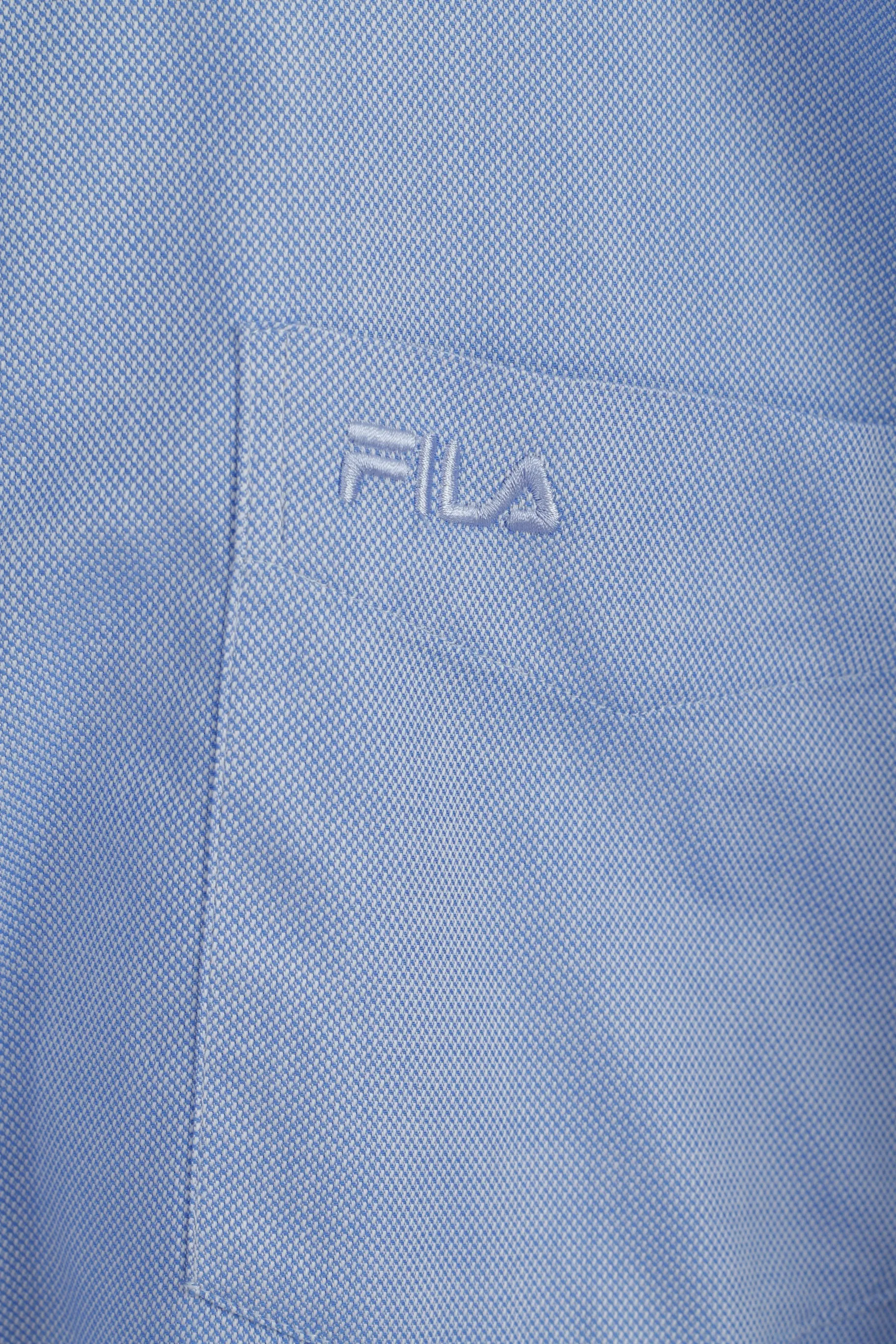 New FILA Men XXL Casual Shirt Blue Cotton Pinpoint Stellar Long Sleeve Classic Top
