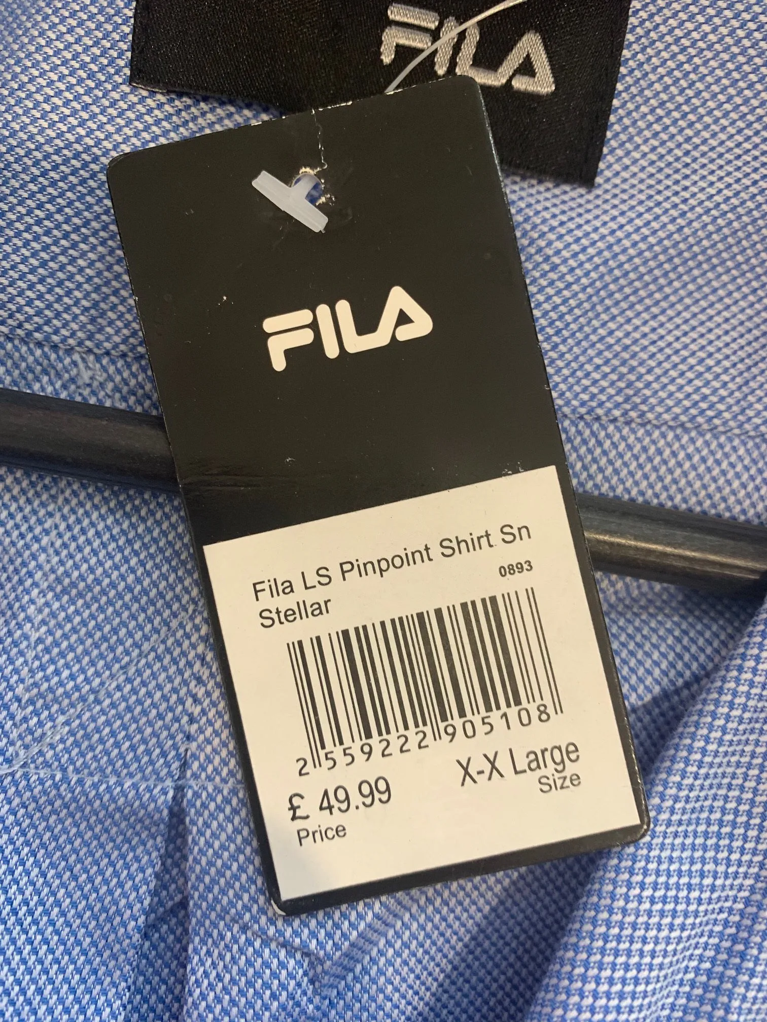 New FILA Men XXL Casual Shirt Blue Cotton Pinpoint Stellar Long Sleeve Classic Top